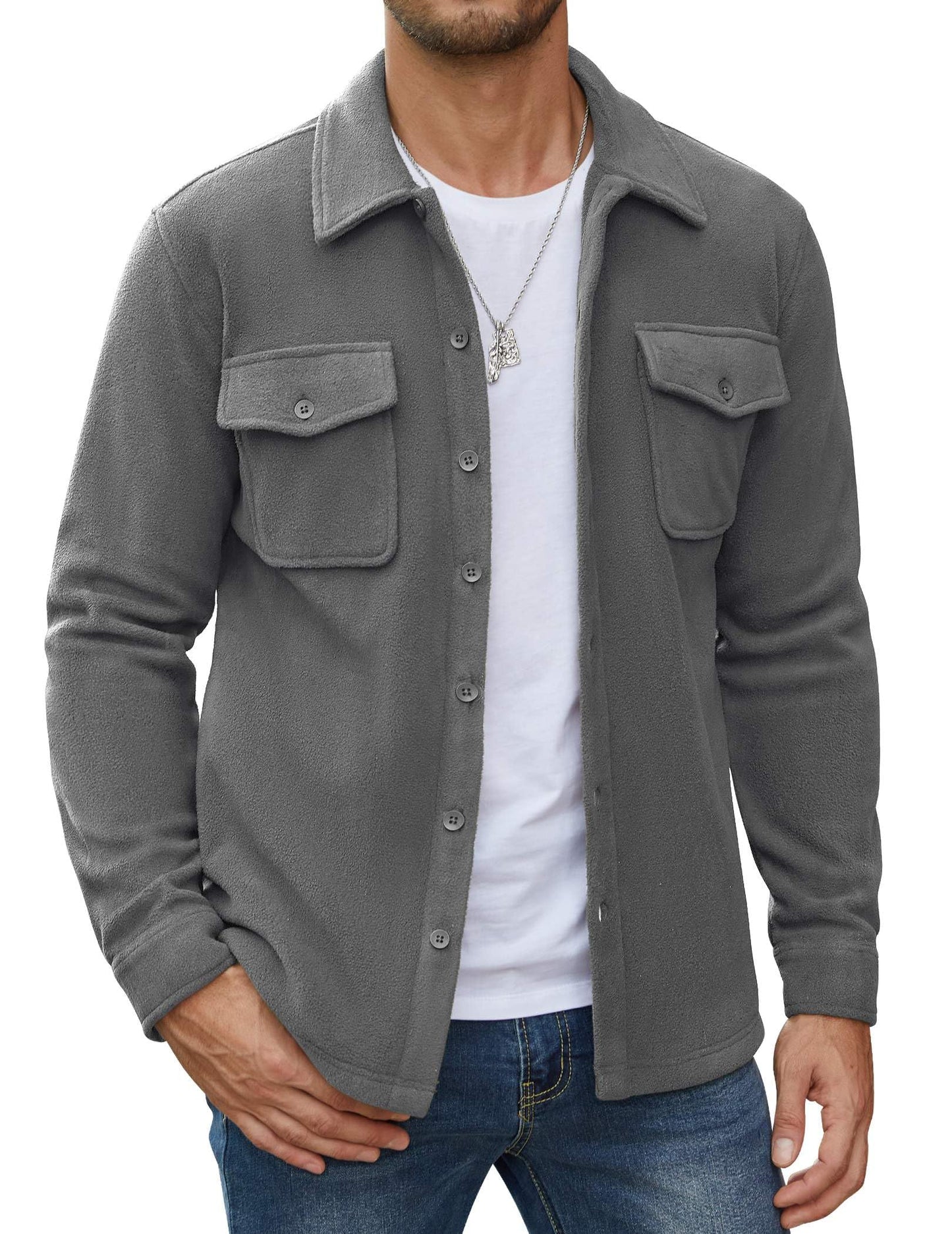 COOFANDY Men's Polar Fleece Shirt Jacket Long Sleeve Casual Button Down Shirts Shacket with Pockets