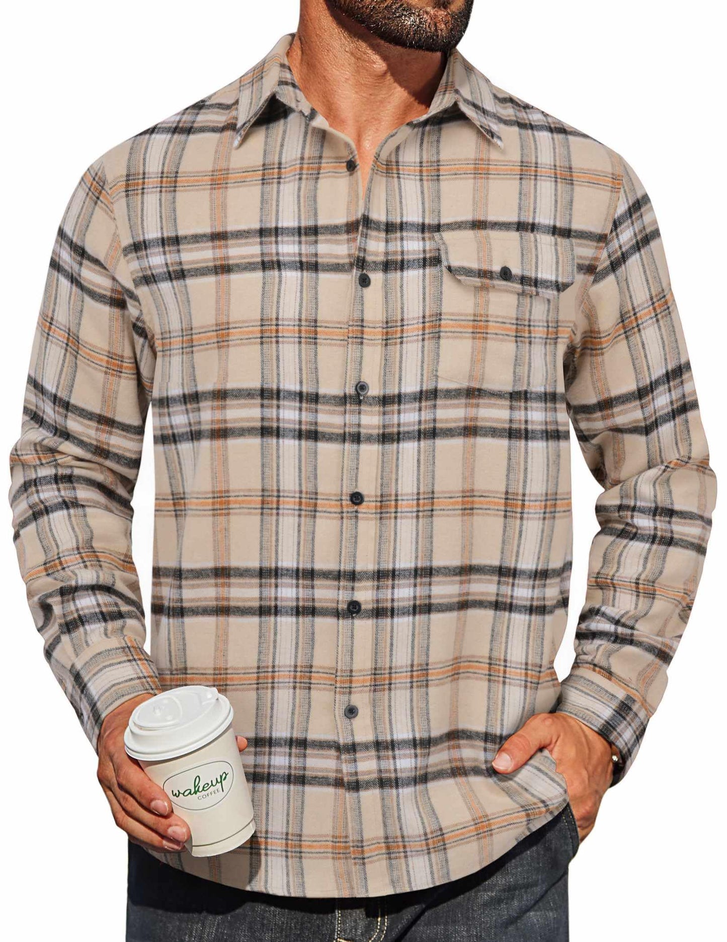 COOFANDY Mens Flannel Plaid Shirts Long Sleeve Casual Button Down Cotton Shirt with Pocket