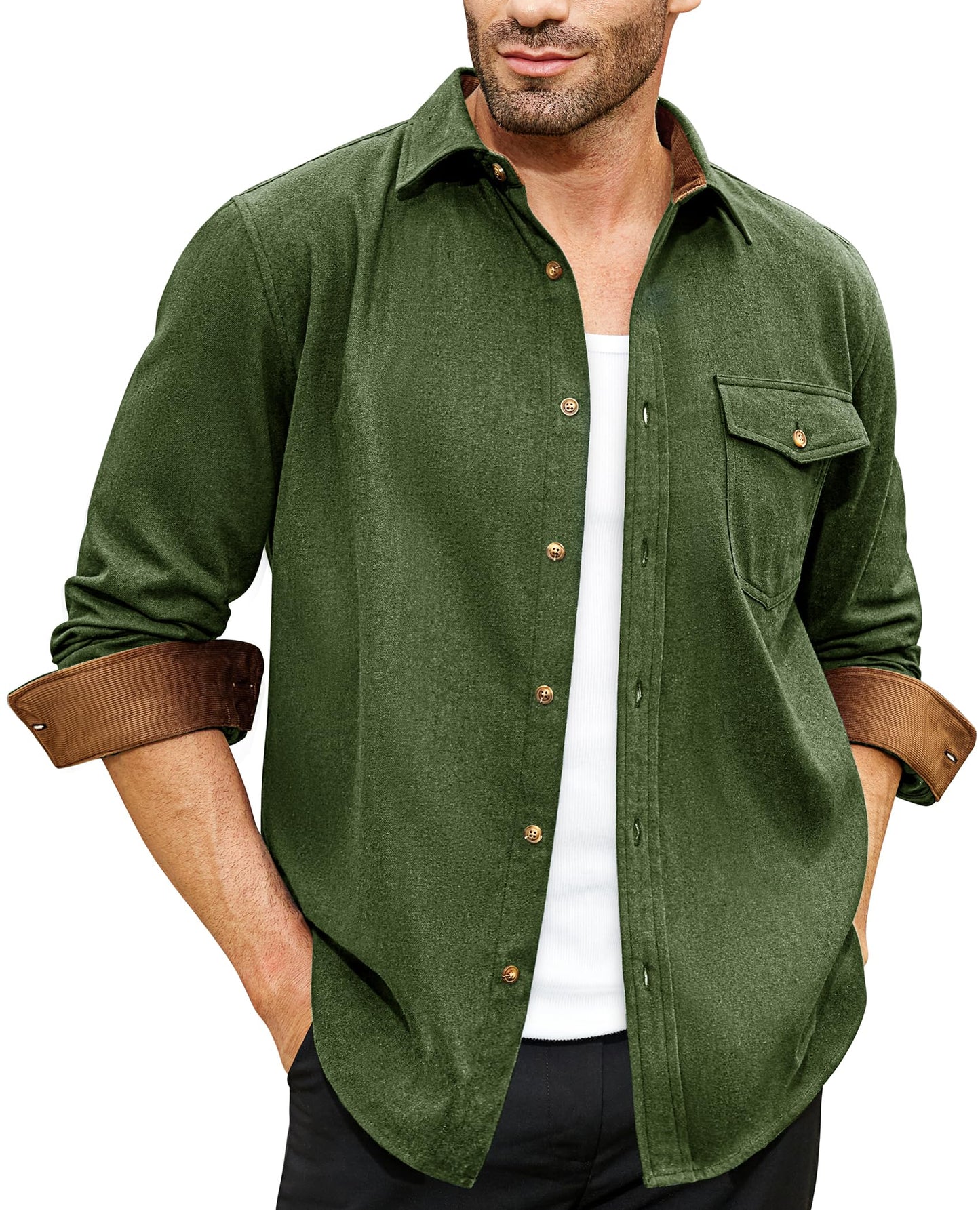 Flannel Shirt for Men Long Sleeve Mens Dress Shirts Cotton Casual Button Down Shirt Big Work Shacket Jackets