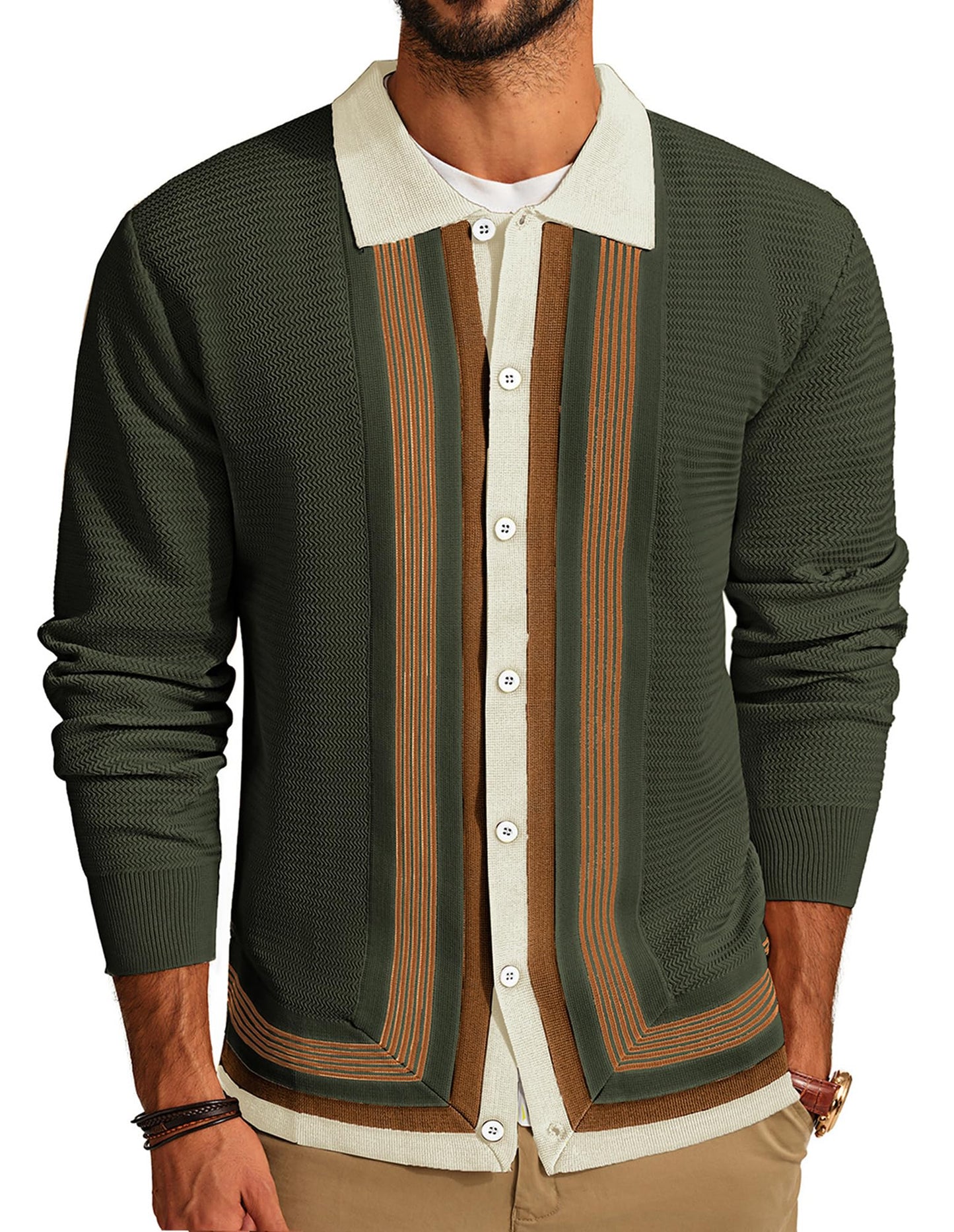 PJ PAUL JONES Men‘s Button Down Polo Shirts Striped Knitted Cardigan Sweaters