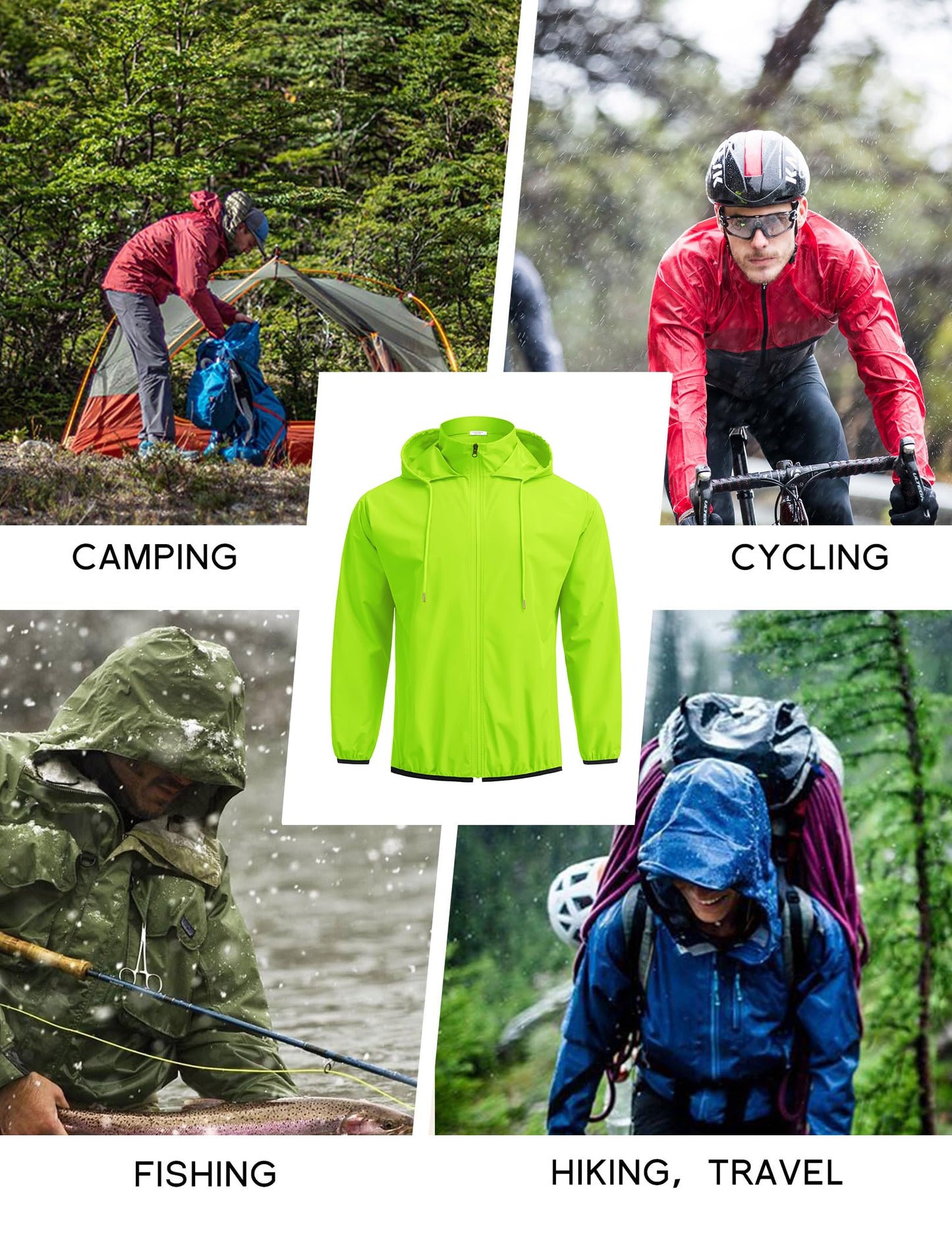COOFANDY Men's Packable Rain Jacket Lightweight Waterproof Raincoat with Hood Travel Hiking Golf Windbreaker