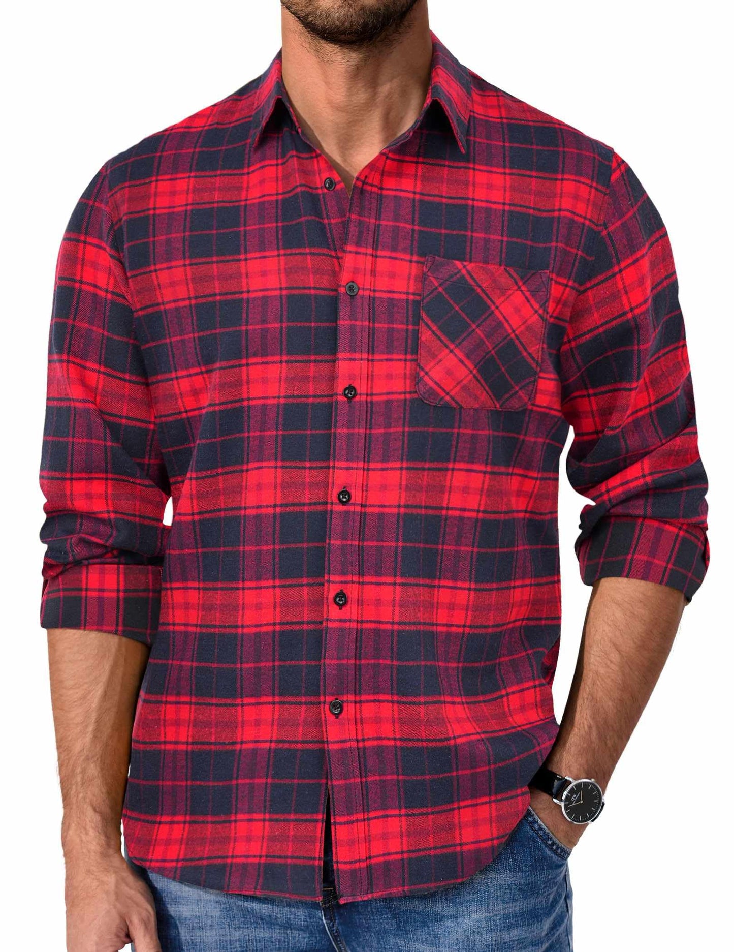 COOFANDY Mens Flannel Shirts Long Sleeve Plaid Button Down Shirt Casual Cotton Shirt with Pocket
