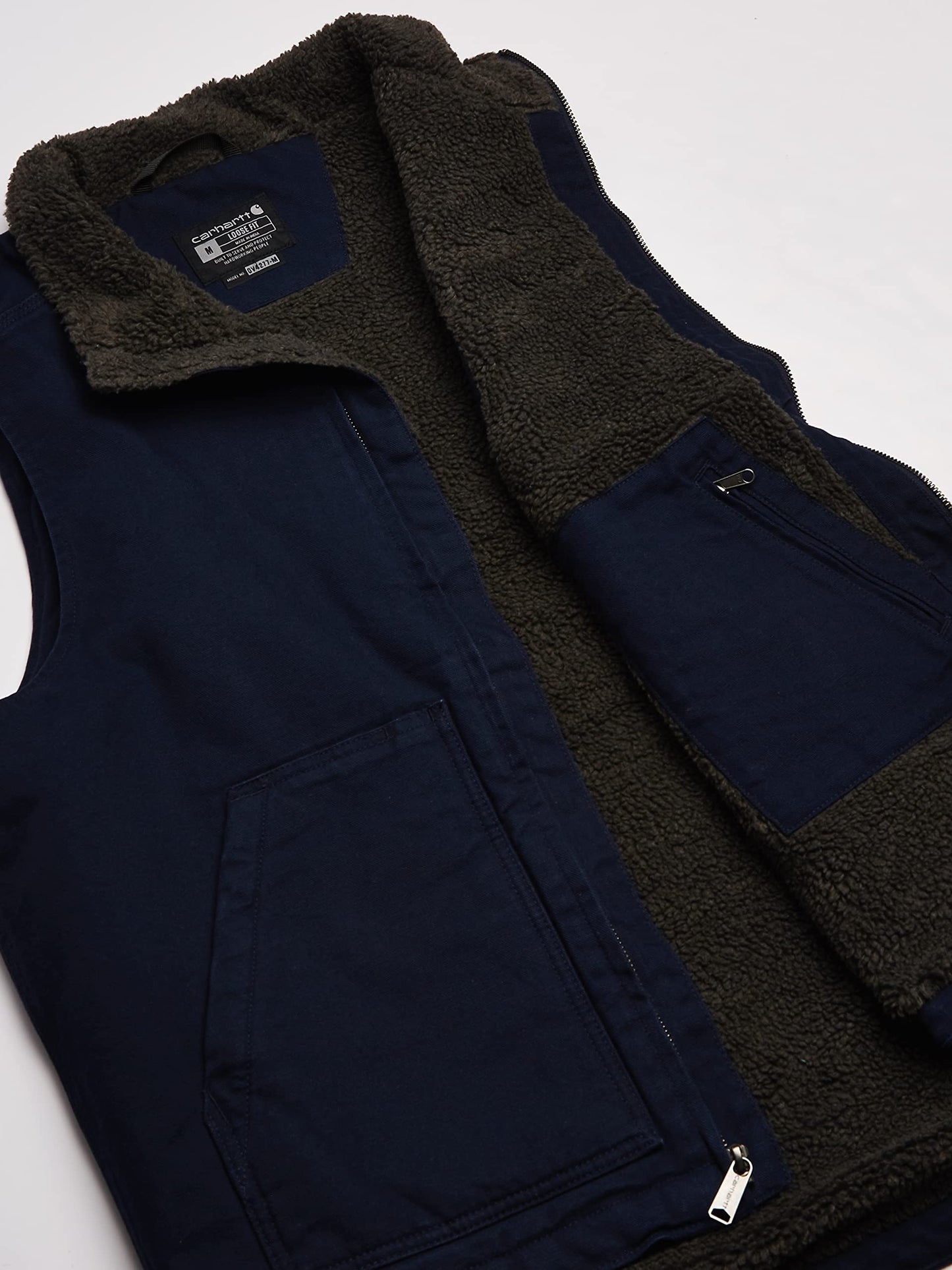 Carhartt Men's 104277 Washed Duck Mock Neck Vest - Sherpa Lined