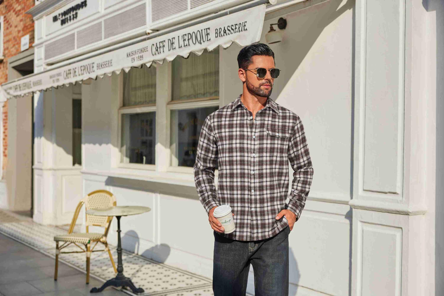 COOFANDY Mens Flannel Plaid Shirts Long Sleeve Casual Button Down Cotton Shirt with Pocket