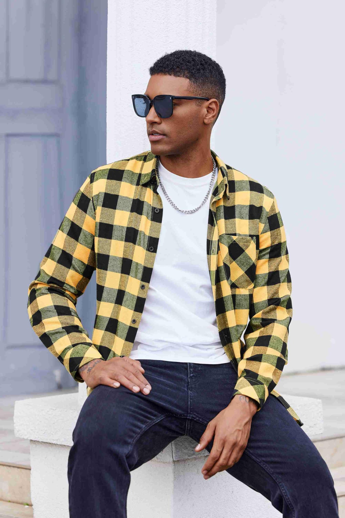 COOFANDY Mens Flannel Shirts Long Sleeve Plaid Button Down Shirt Casual Cotton Shirt with Pocket