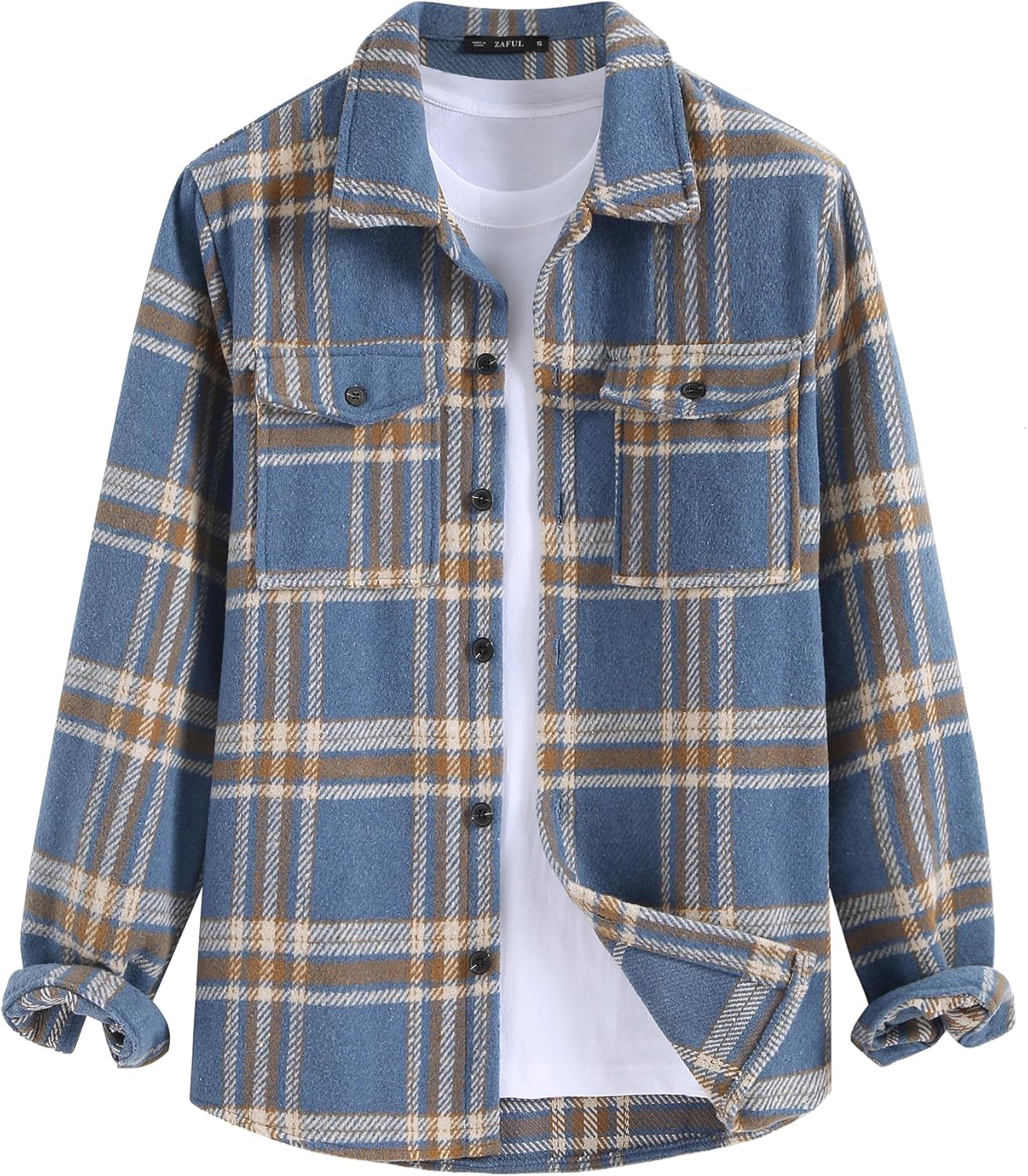 ZAFUL Mens Plaid Shirt,Long Sleeves,Classic Flannel Shirt Button Down Shirt Jacket Tops