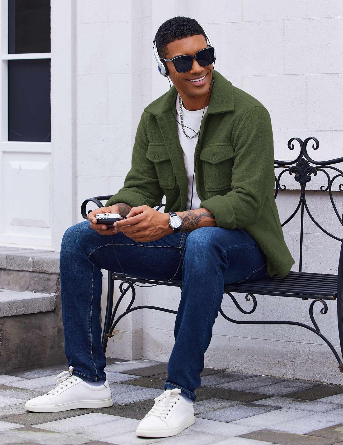 COOFANDY Men's Polar Fleece Shirt Jacket Long Sleeve Casual Button Down Shirts Shacket with Pockets