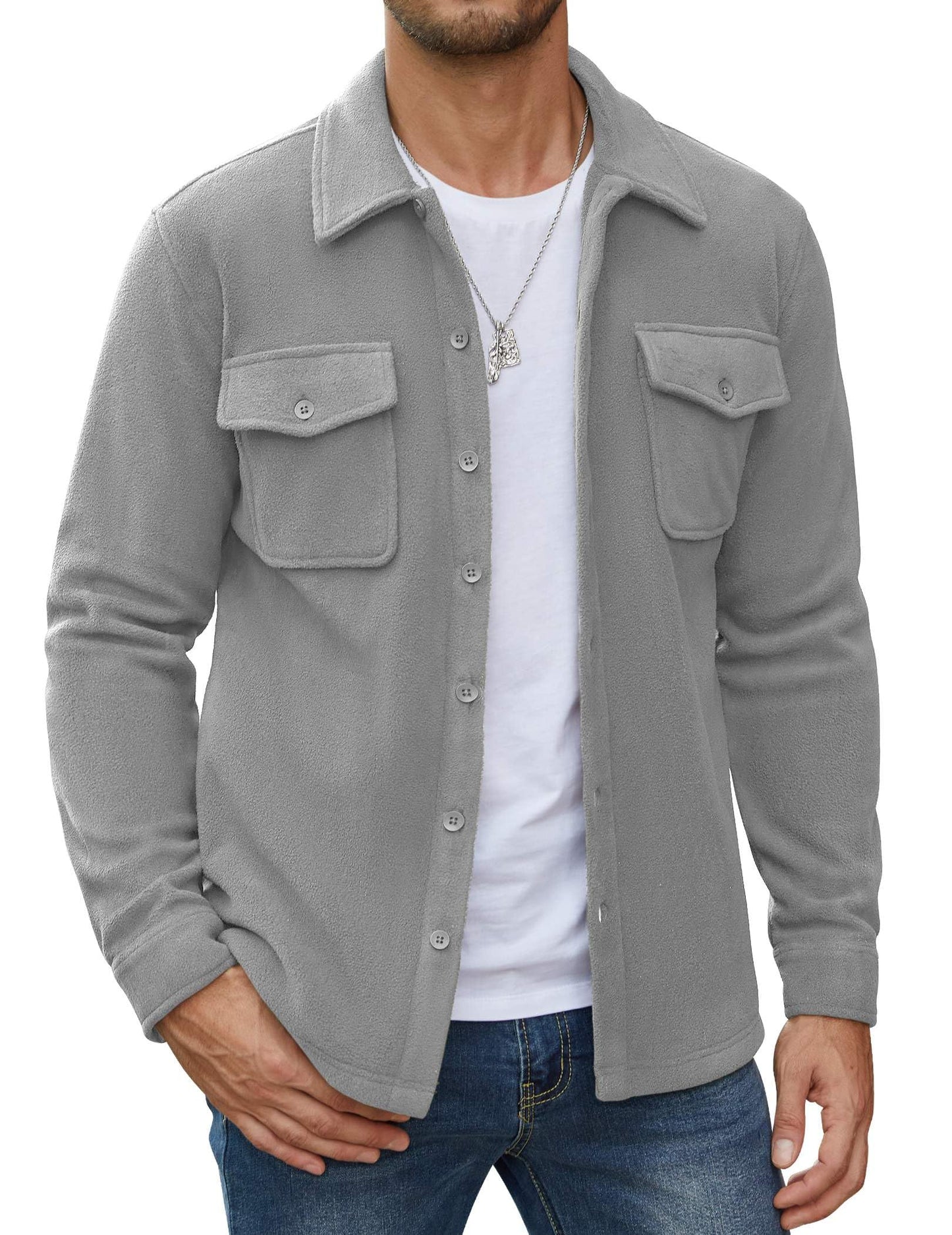 COOFANDY Men's Polar Fleece Shirt Jacket Long Sleeve Casual Button Down Shirts Shacket with Pockets