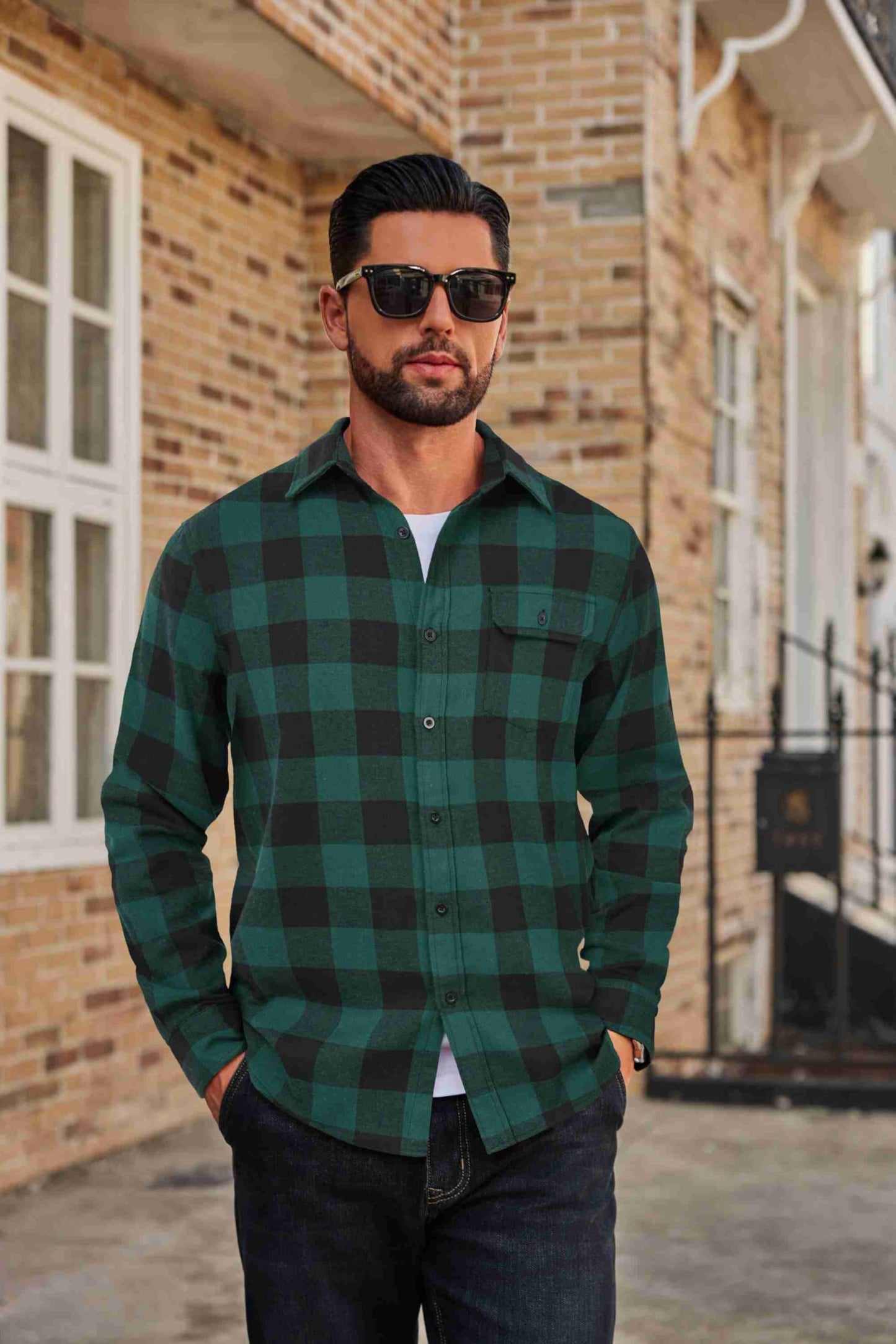 COOFANDY Mens Flannel Plaid Shirts Long Sleeve Casual Button Down Cotton Shirt with Pocket