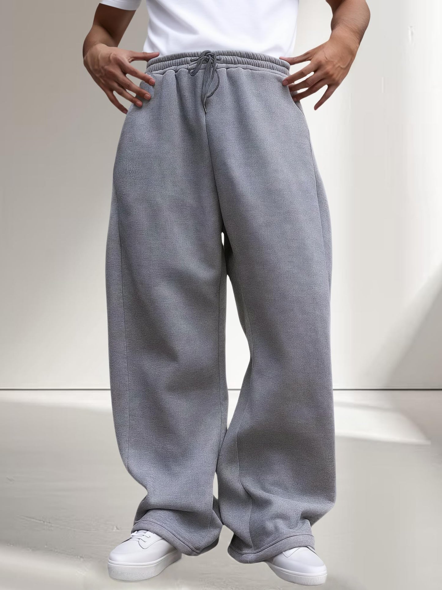 Men’s Baggy Sweatpants Wide Leg with Elastic Drawstring Waist, Casual Loose Lounge Joggers with Deep Pockets Fleece Comfort