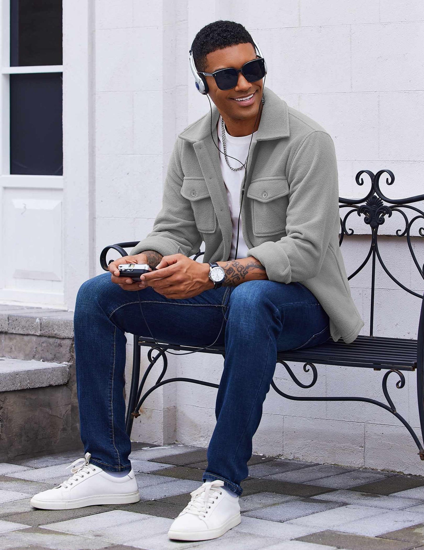 COOFANDY Men's Polar Fleece Shirt Jacket Long Sleeve Casual Button Down Shirts Shacket with Pockets