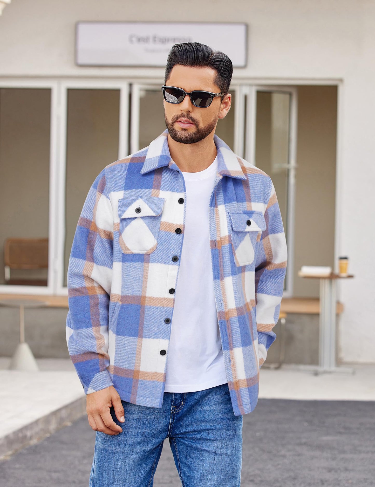 COOFANDY Men's Flannel Jacket Long Sleeve Plaid Shirt Jackets Button Down Fleece Shacket Casual Fall Soft Outwear