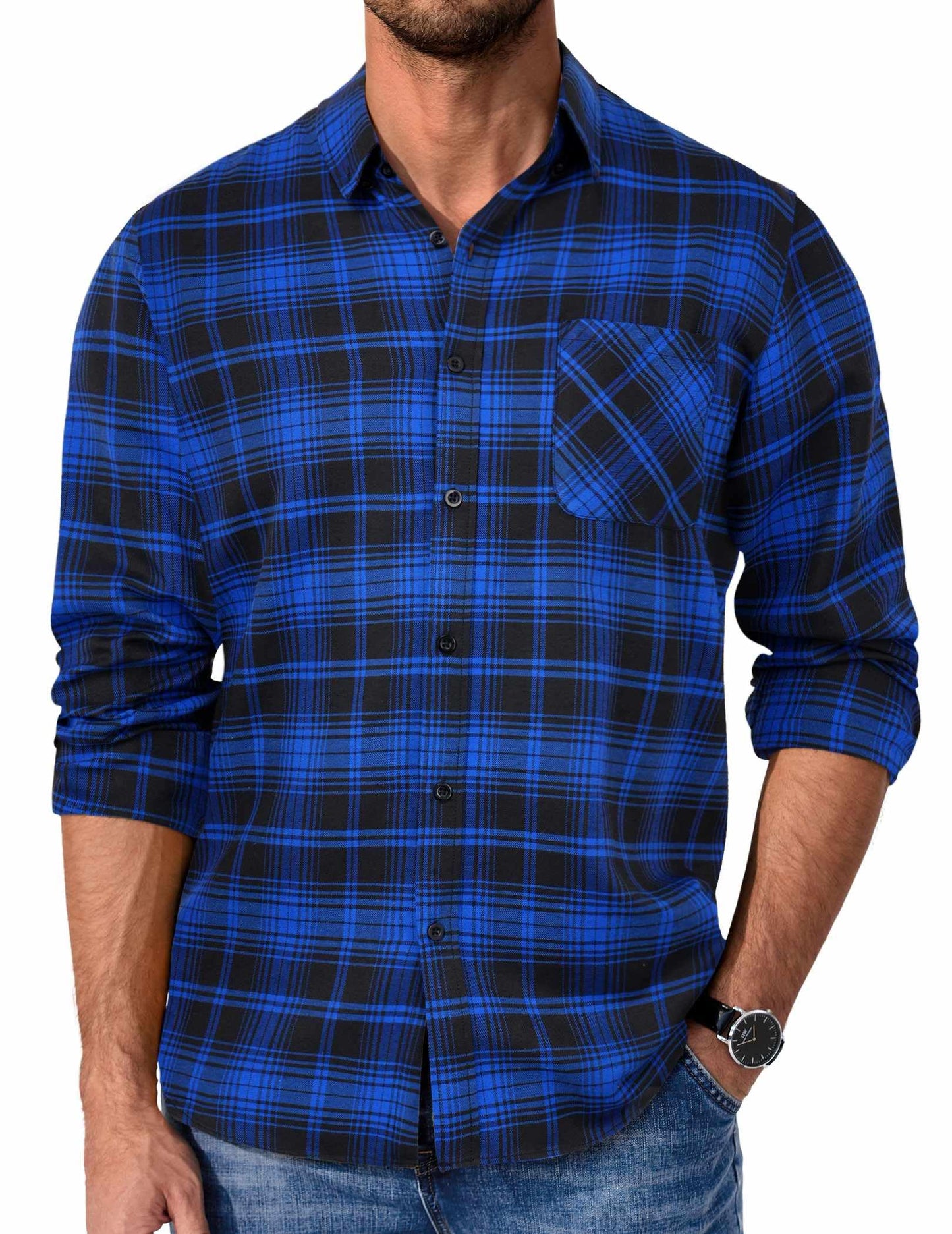 COOFANDY Mens Flannel Shirts Long Sleeve Plaid Button Down Shirt Casual Cotton Shirt with Pocket