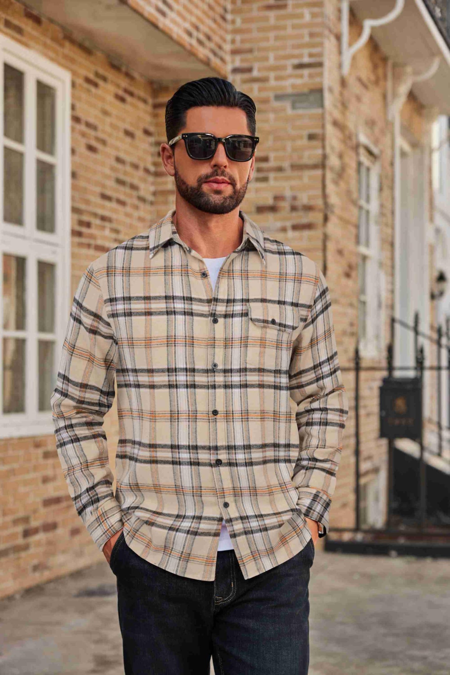 COOFANDY Mens Flannel Plaid Shirts Long Sleeve Casual Button Down Cotton Shirt with Pocket