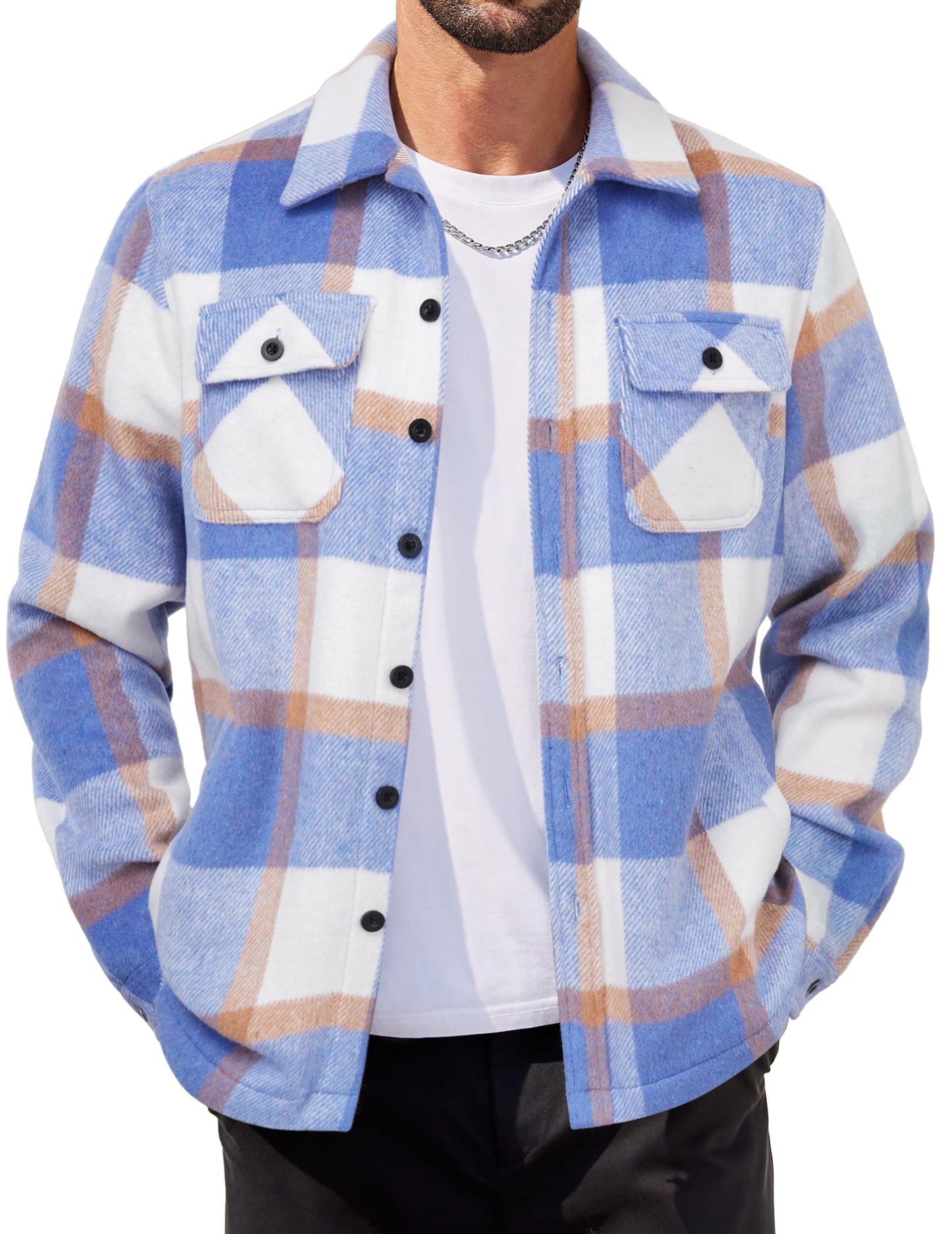 COOFANDY Men's Flannel Jacket Long Sleeve Plaid Shirt Jackets Button Down Fleece Shacket Casual Fall Soft Outwear