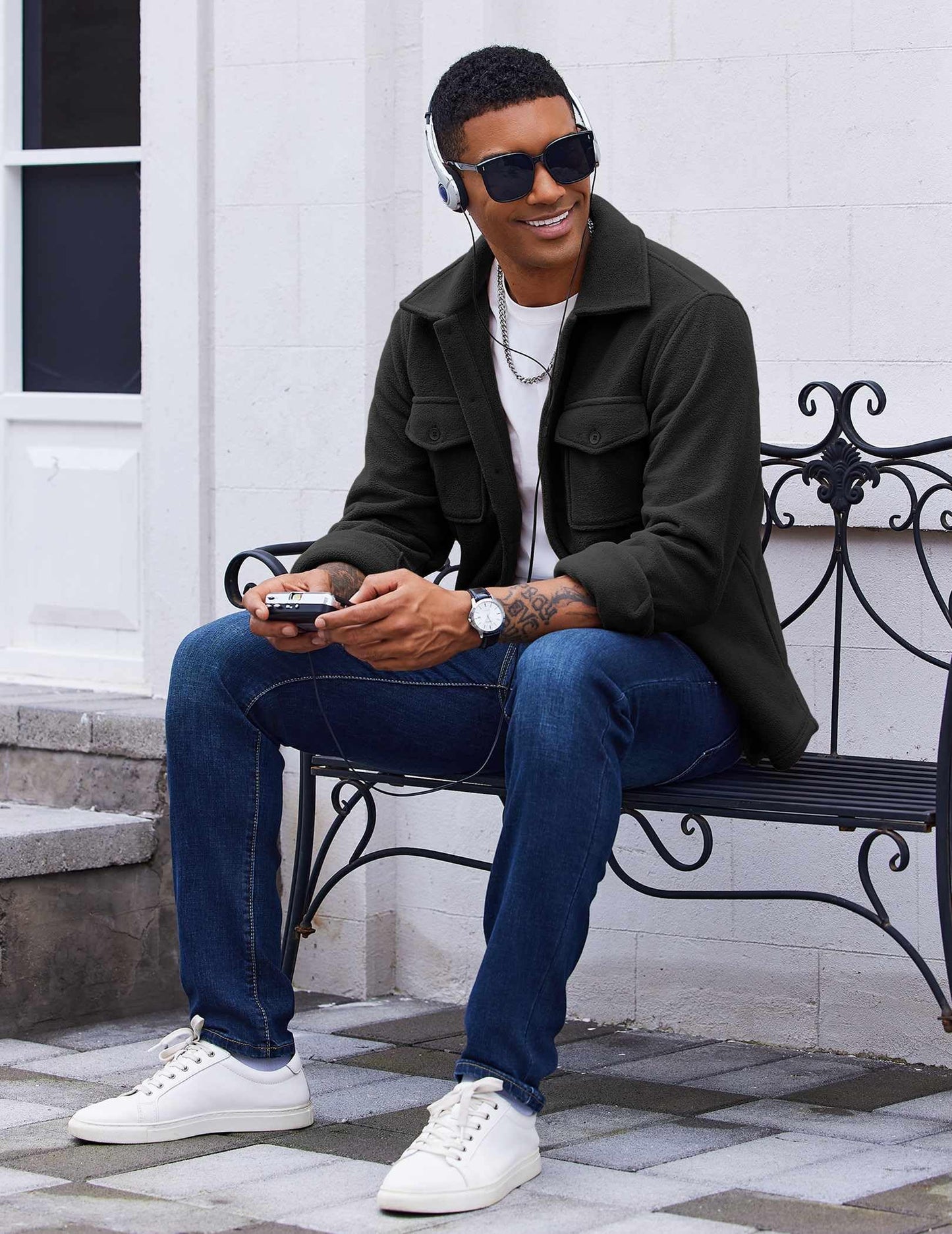 COOFANDY Men's Polar Fleece Shirt Jacket Long Sleeve Casual Button Down Shirts Shacket with Pockets