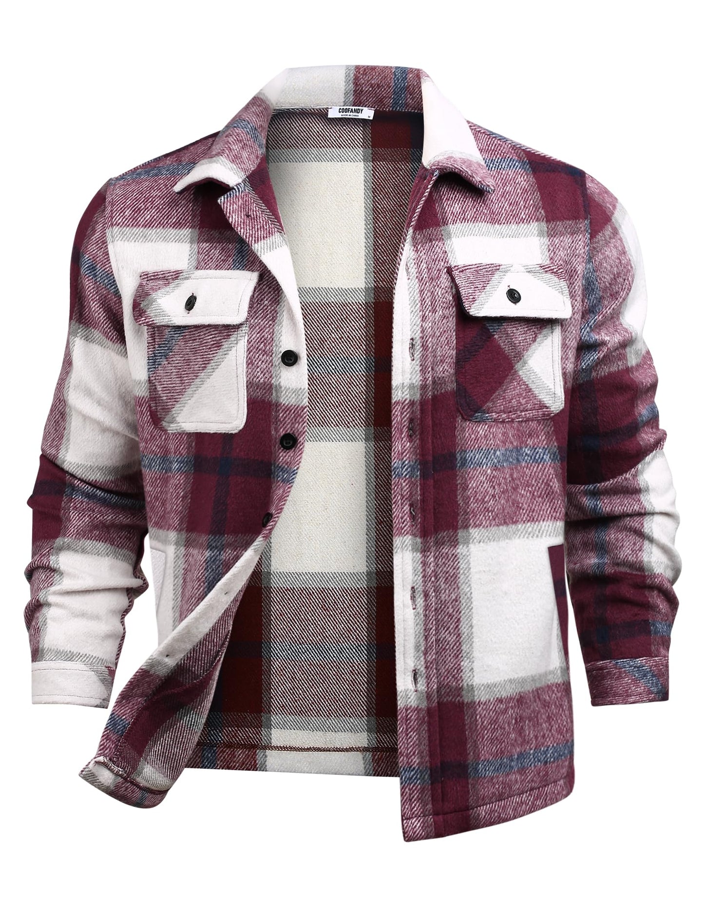 COOFANDY Men's Flannel Jacket Long Sleeve Plaid Shirt Jackets Button Down Fleece Shacket Casual Fall Soft Outwear