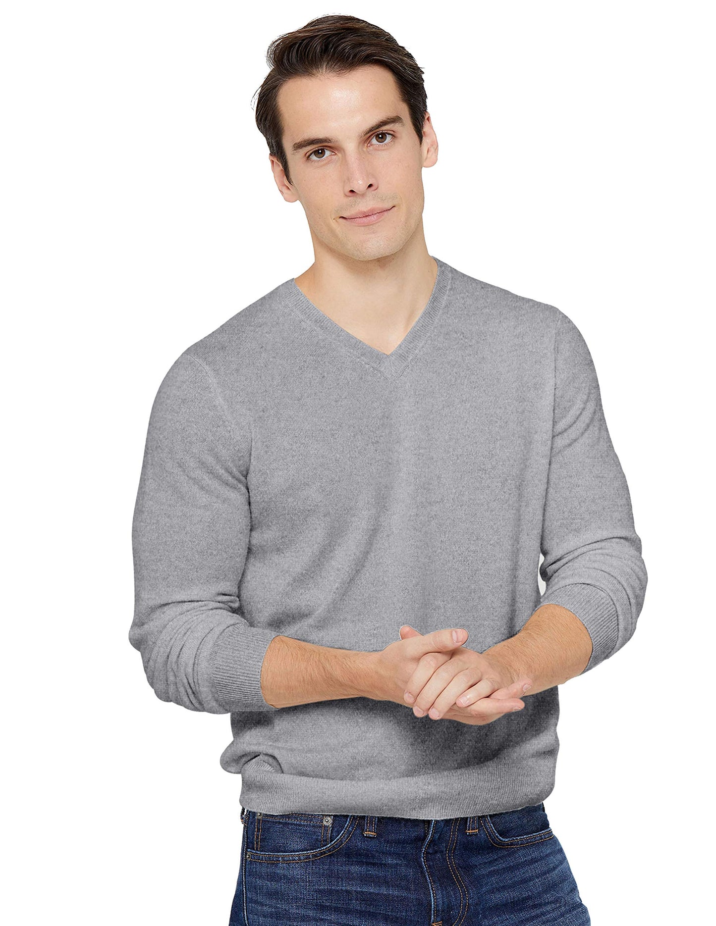 State Cashmere Men's Essential V-Neck Sweater 100% Pure Cashmere Classic Long Sleeve Pullover