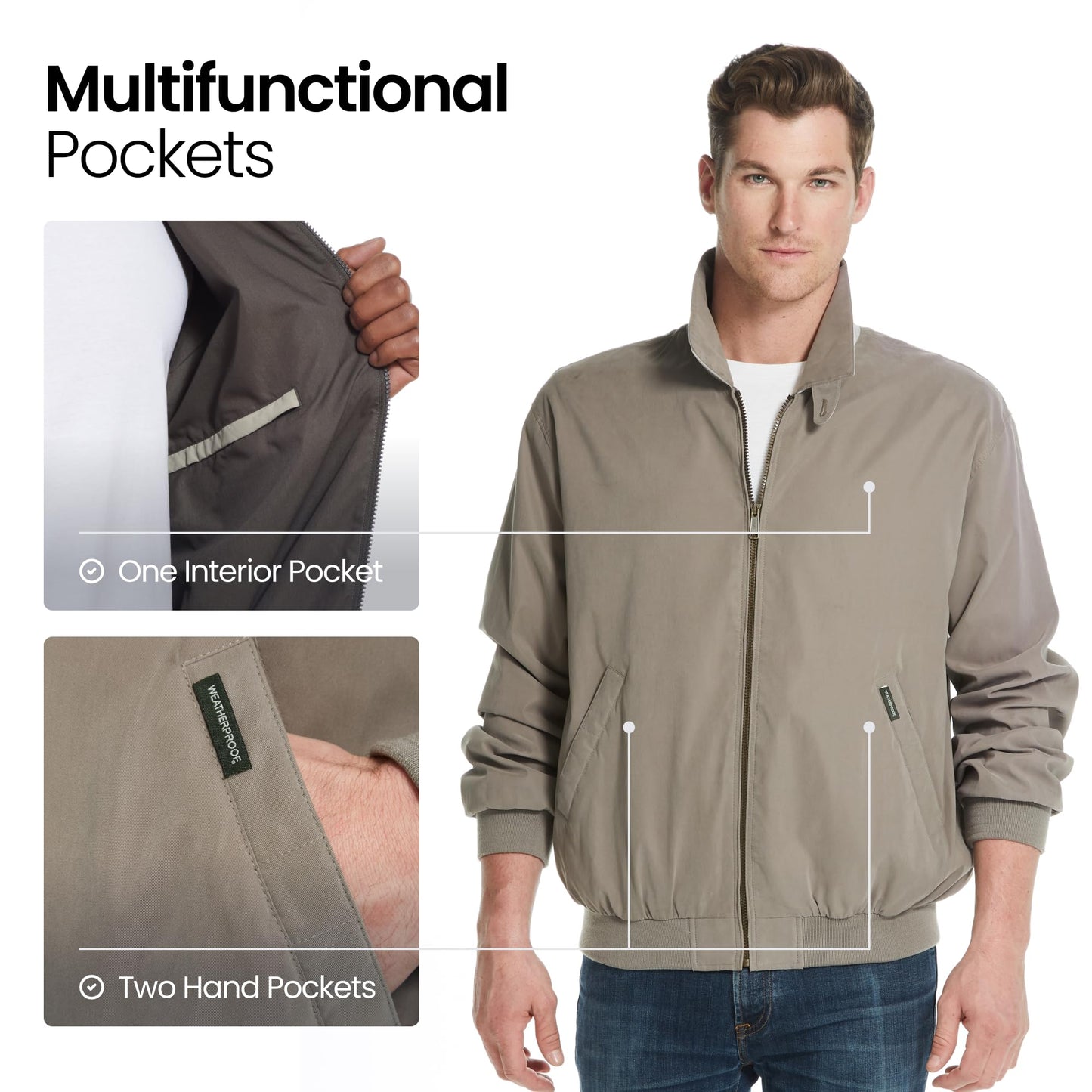 Weatherproof Men's Golf Jacket - Lightweight Windbreaker, Water-Resistant Microfiber Shell, Perfect for Golf & Casual Wear