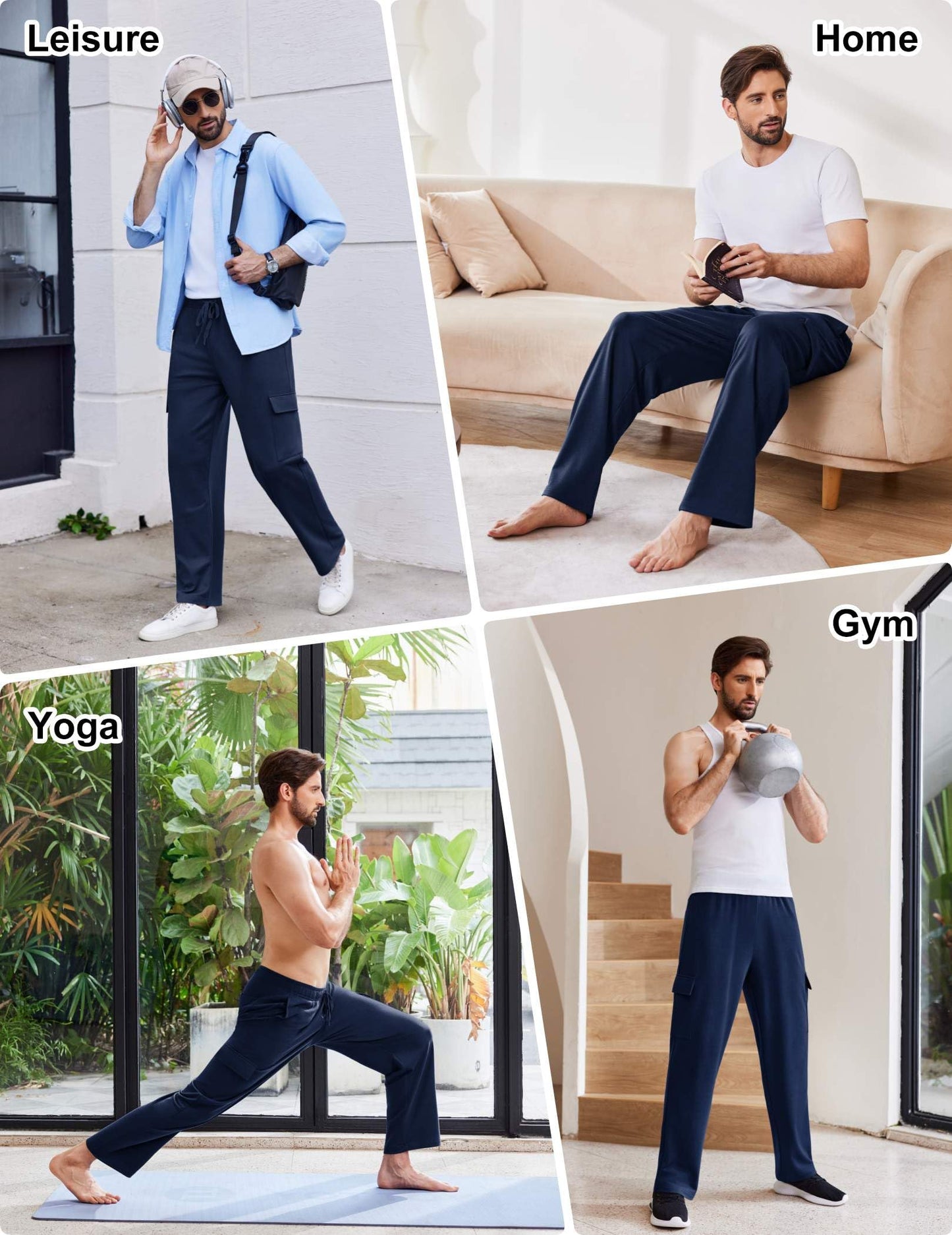 PINSPARK Cargo Sweatpants for Men with Pockets Open Bottom Baggy Cotton Sweatpants Lightweight Lounge Sweat Pants for Yoga