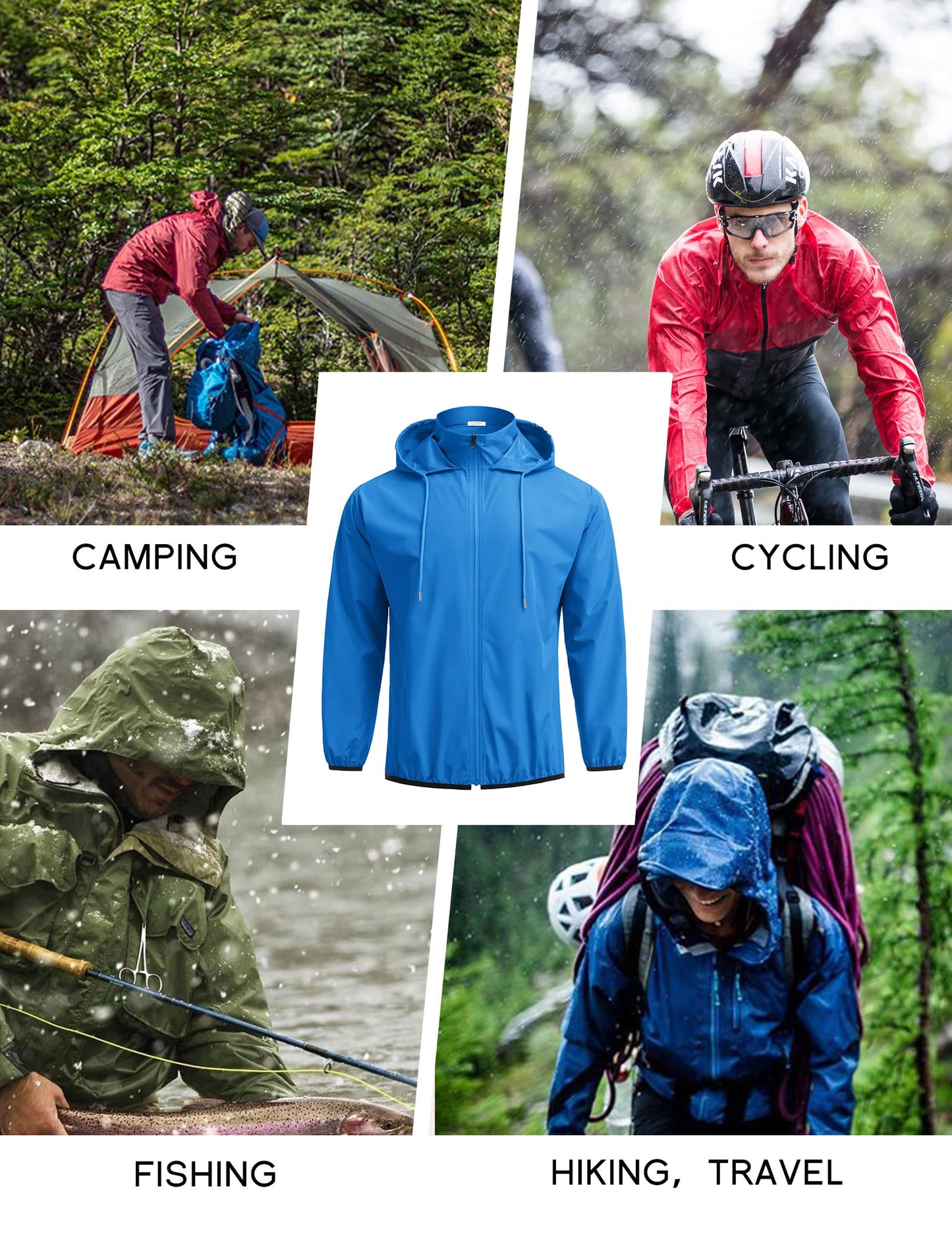 COOFANDY Men's Packable Rain Jacket Lightweight Waterproof Raincoat with Hood Travel Hiking Golf Windbreaker