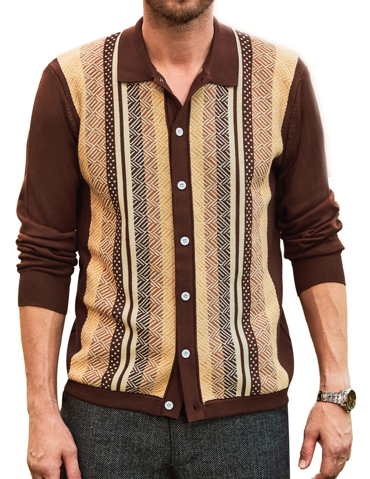 PJ PAUL JONES Men‘s Button Down Polo Shirts Striped Knitted Cardigan Sweaters