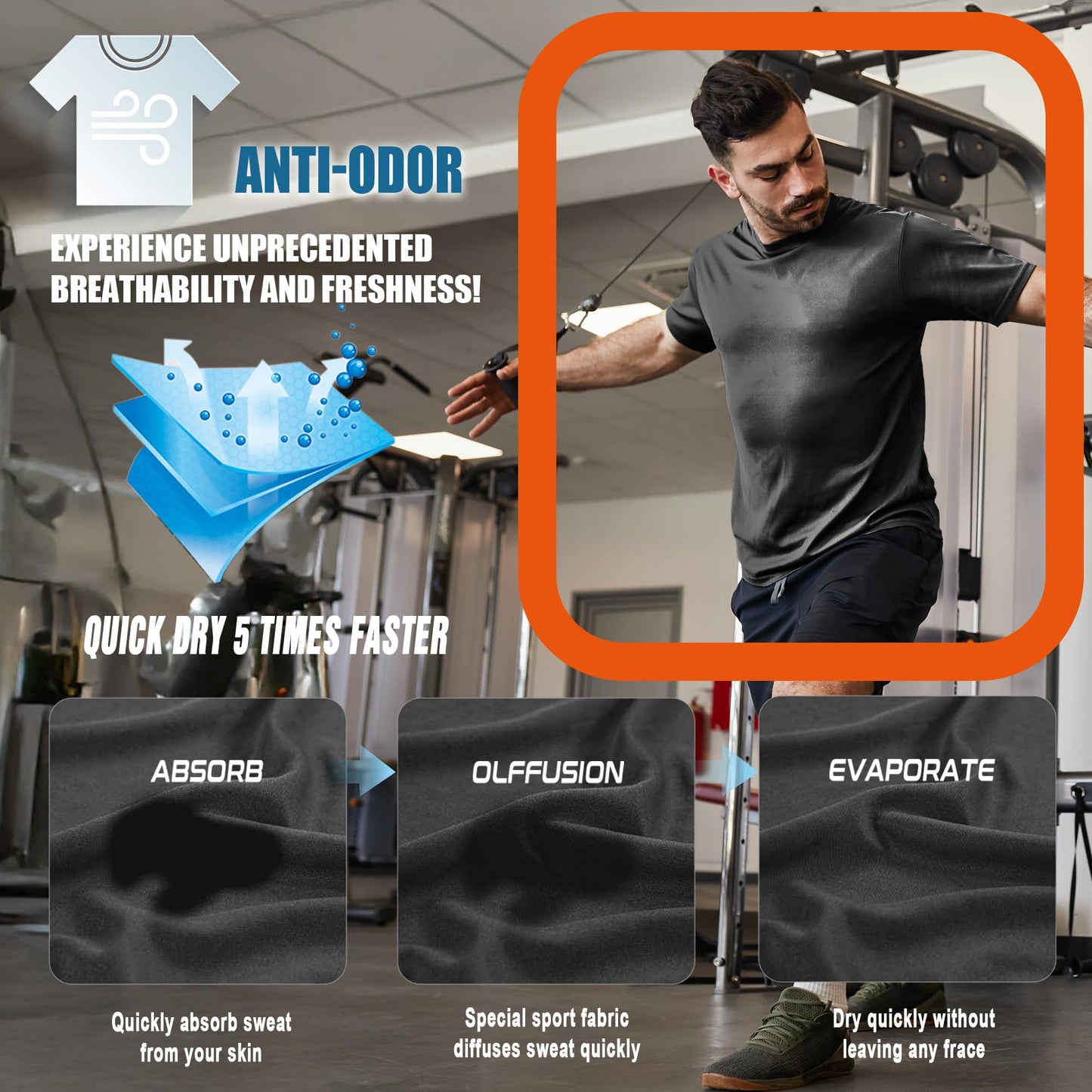 Men's Cooling Workout Shirts Bamboo Viscose Anti Odor Moisture Wicking Athletic Short Sleeve Lightweight Loose Gym Tee