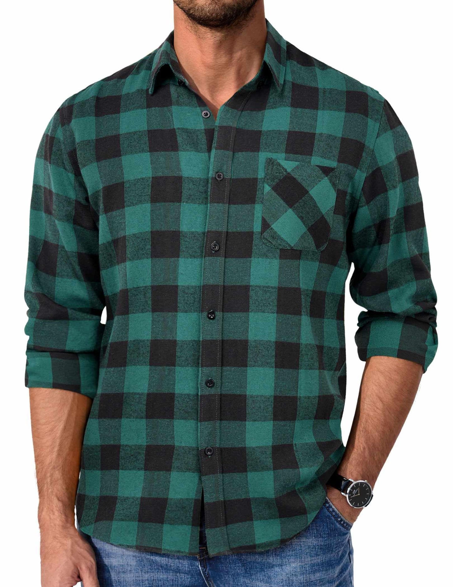 COOFANDY Mens Flannel Shirts Long Sleeve Plaid Button Down Shirt Casual Cotton Shirt with Pocket