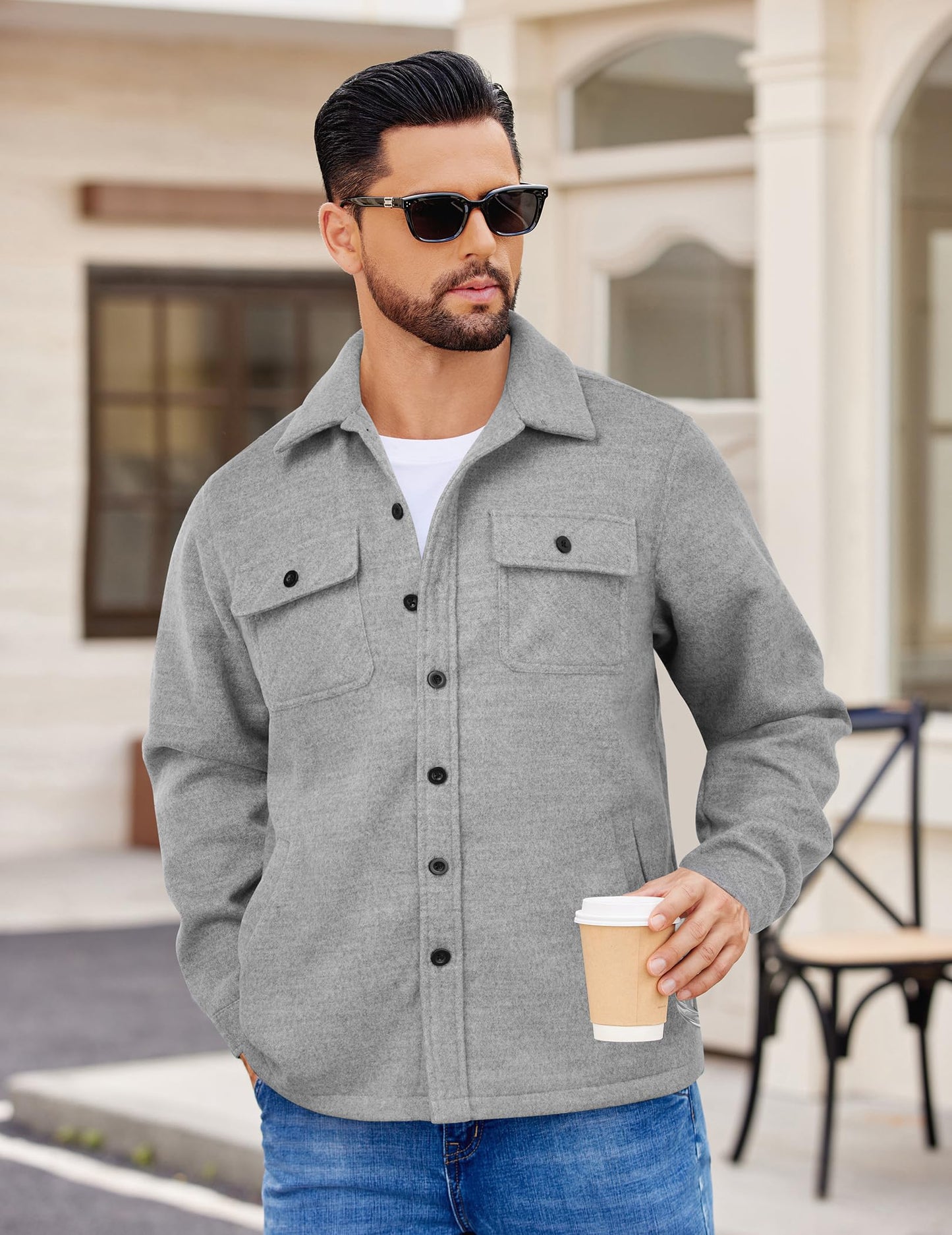 COOFANDY Men's Flannel Jacket Long Sleeve Plaid Shirt Jackets Button Down Fleece Shacket Casual Fall Soft Outwear