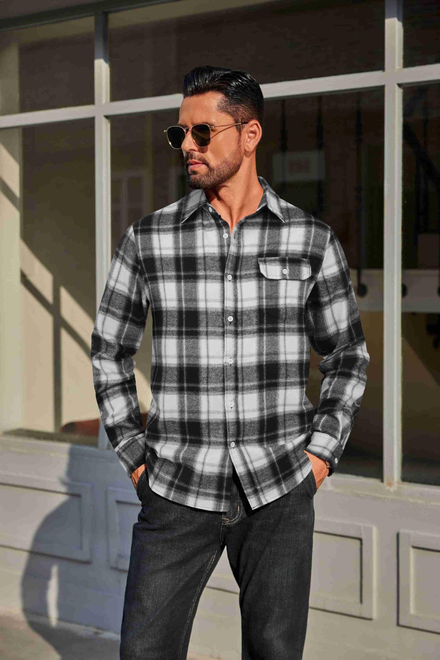 COOFANDY Mens Flannel Plaid Shirts Long Sleeve Casual Button Down Cotton Shirt with Pocket
