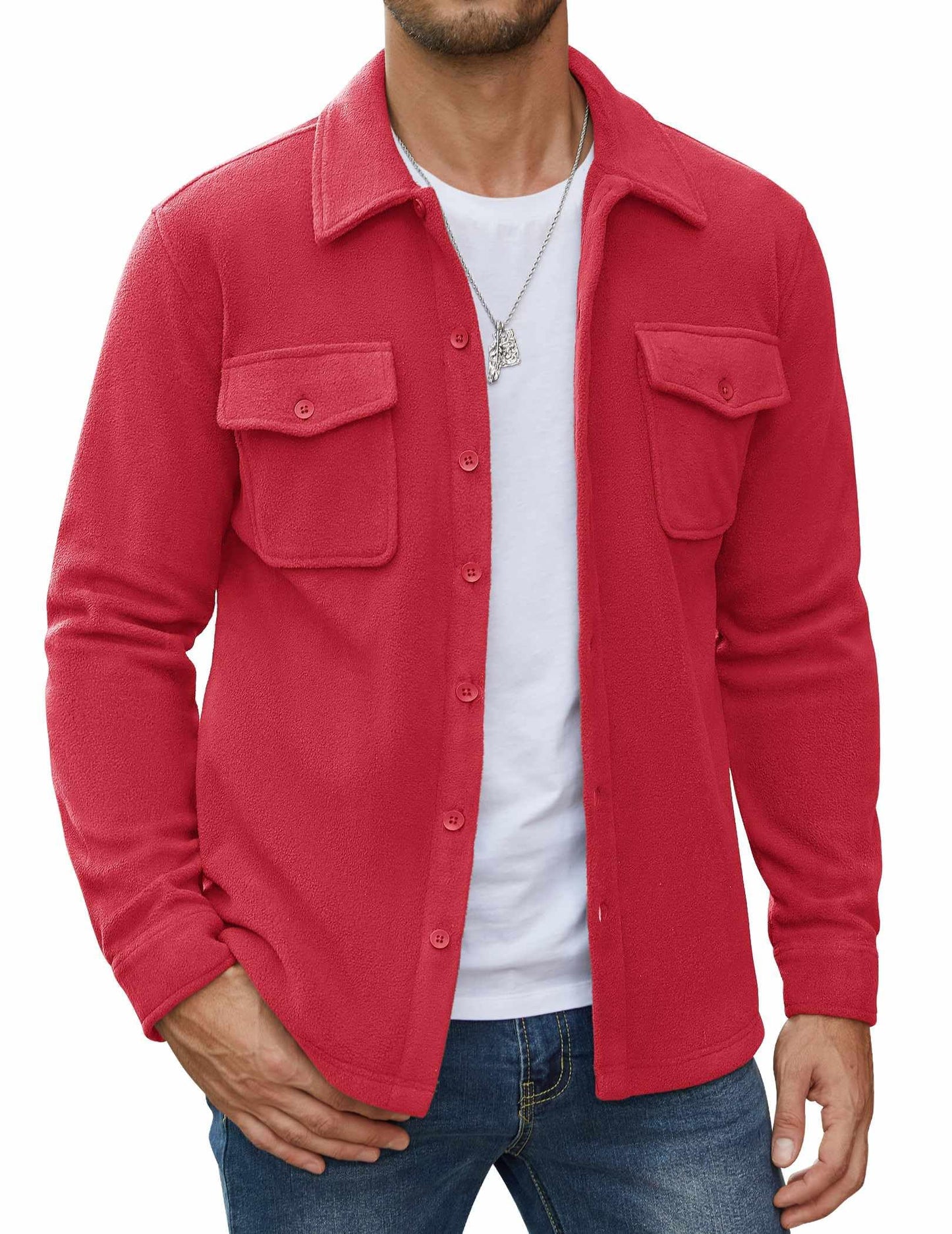 COOFANDY Men's Polar Fleece Shirt Jacket Long Sleeve Casual Button Down Shirts Shacket with Pockets