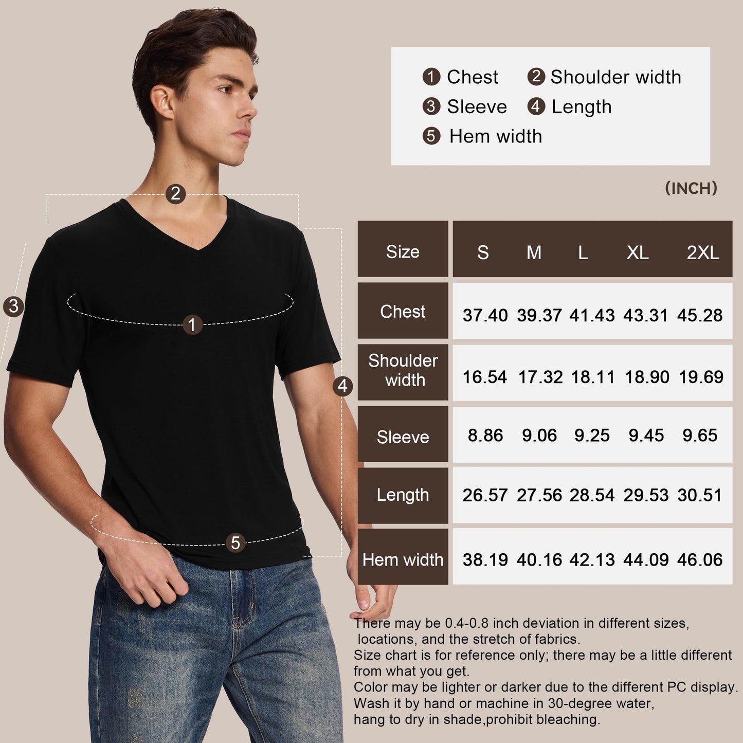 BAMBOO COOL Men’s Undershirts Slim Fit V-Neck/Crewneck, Moisture-Wicking T-Shirts Soft Stretch White Tees for Men, 3 Pack