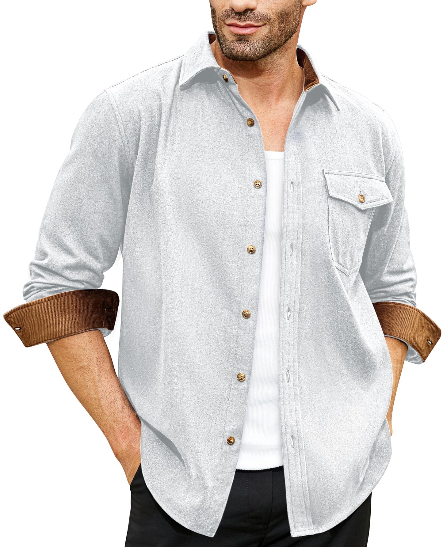 Flannel Shirt for Men Long Sleeve Mens Dress Shirts Cotton Casual Button Down Shirt Big Work Shacket Jackets