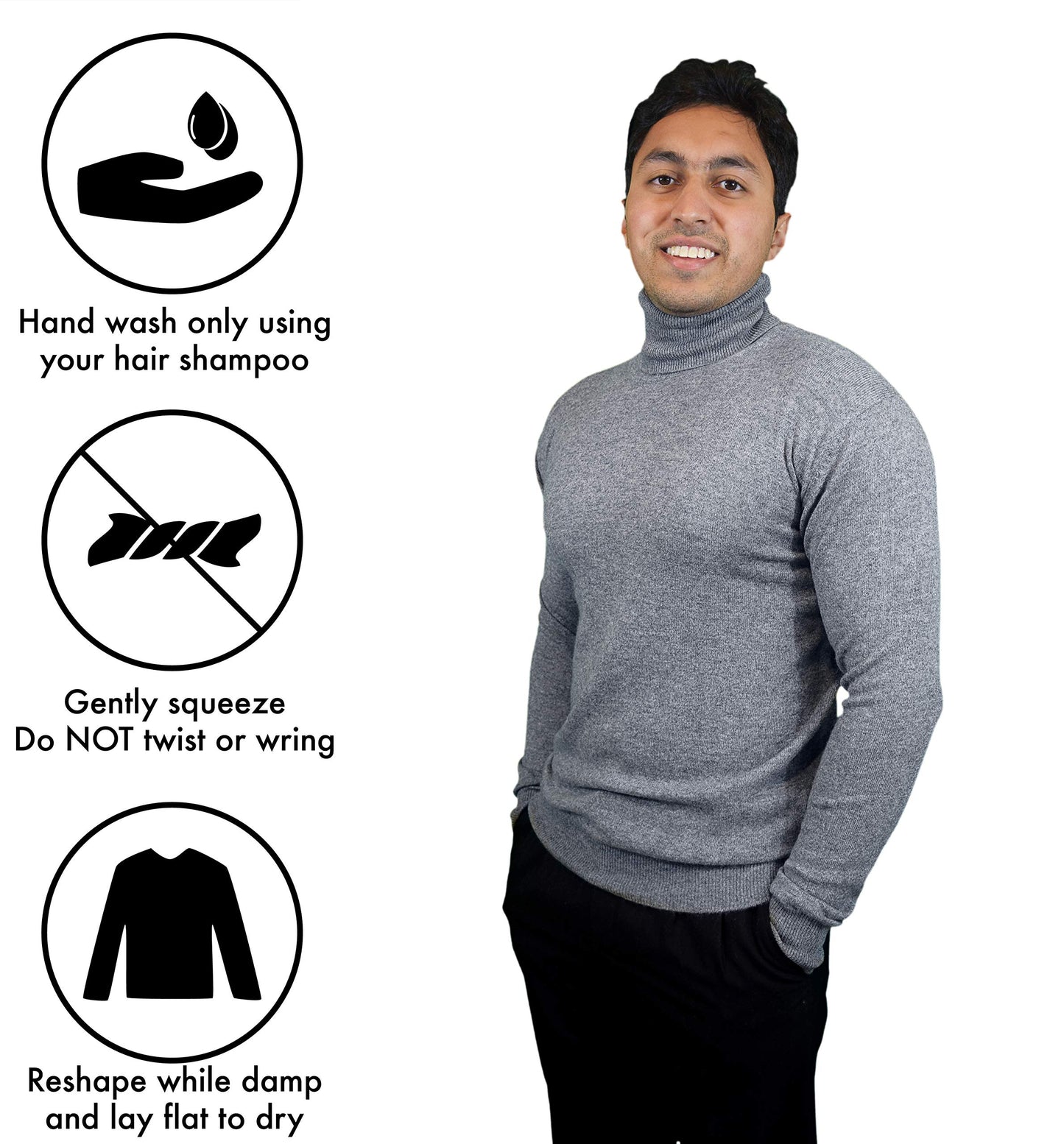 Cashmere Boutique 100% Pure Cashmere Turtleneck Sweater Men - Pullover, Slim Fit, Soft and Warm Long Sleeve Sweater