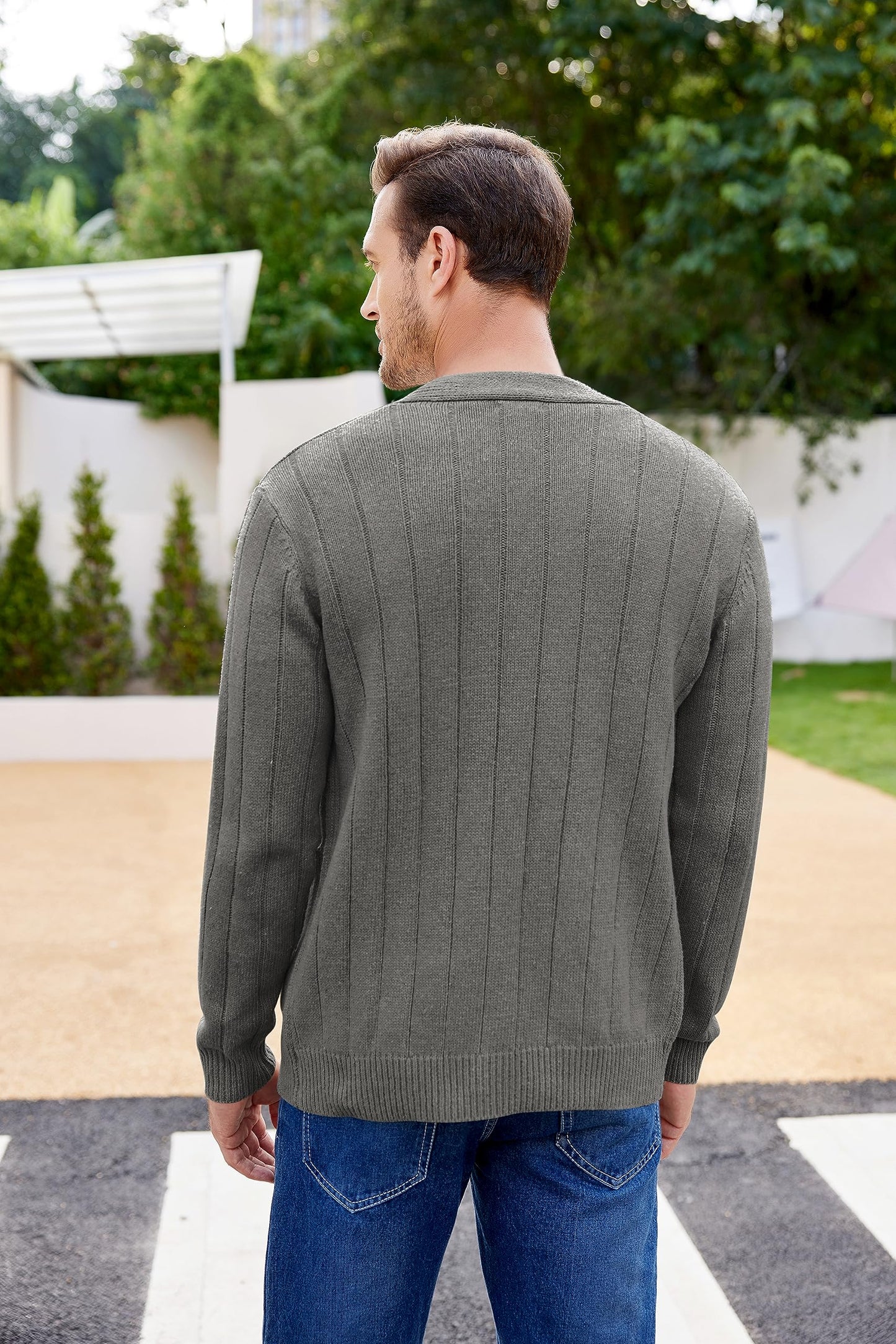 COOFANDY Men's Cardigan Sweater Cable Knit V Neck Button up Sweaters Ribbed Cardigan Sweater with Pockets
