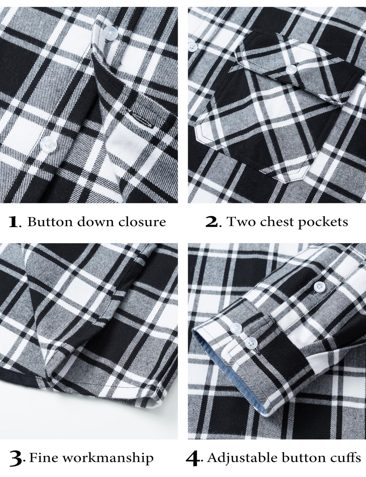 MAGCOMSEN Men's Flannel Shirts Cotton Long Sleeve Plaid Shirt Casual Fashion Button Up Shirts Jackets with 2 Pockets