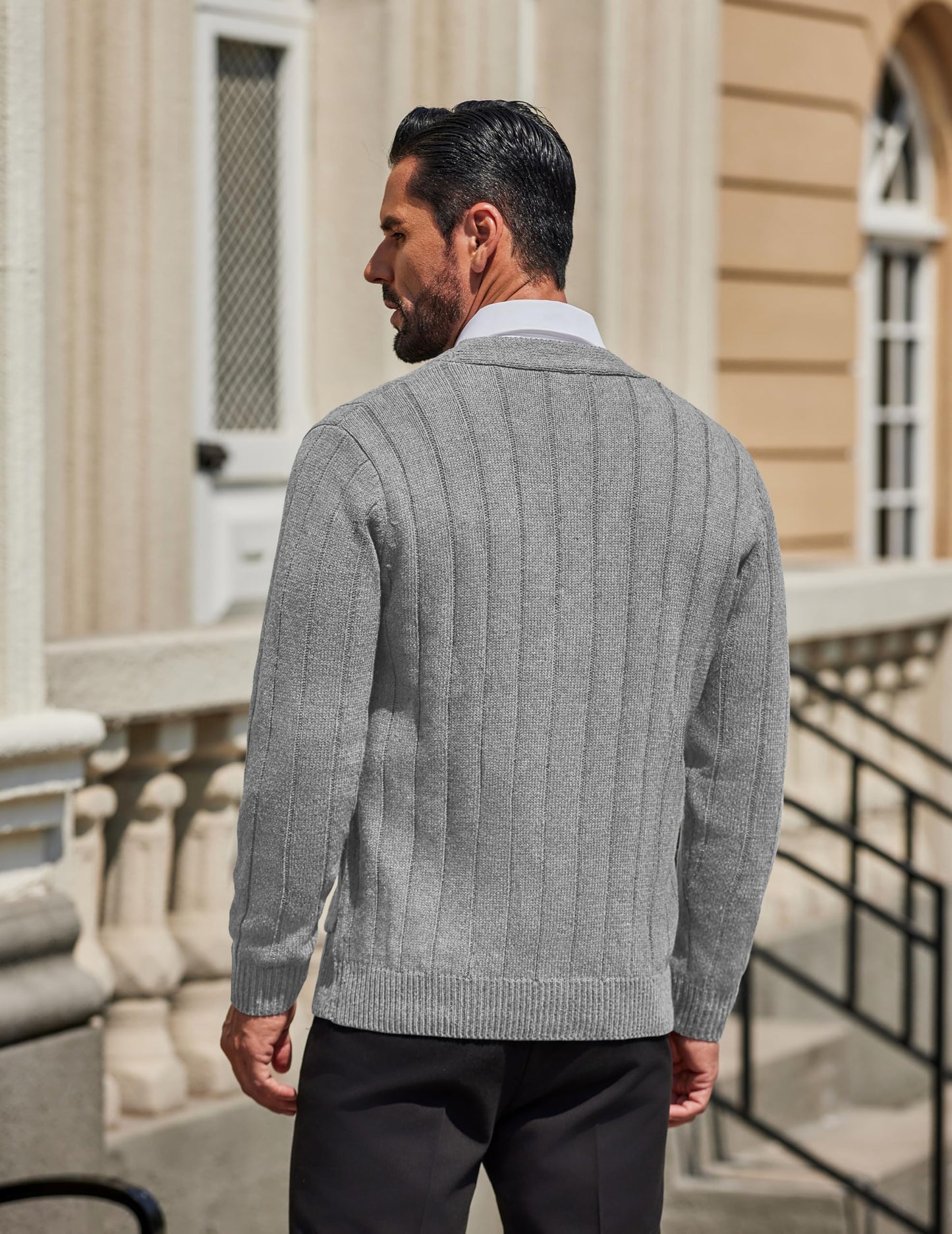 COOFANDY Men's Cardigan Sweater Cable Knit V Neck Button up Sweaters Ribbed Cardigan Sweater with Pockets