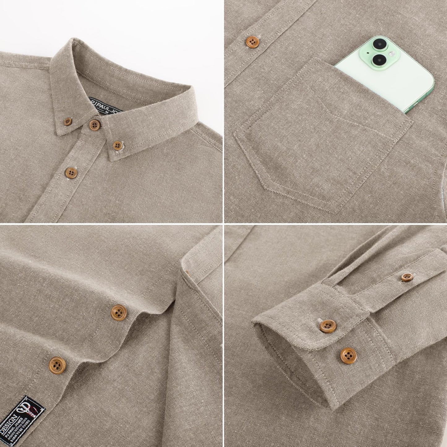 PJ PAUL JONES Mens Classic Fit Linen-Cotton Shirt Button Down Long Sleeve Casual Business Shirts