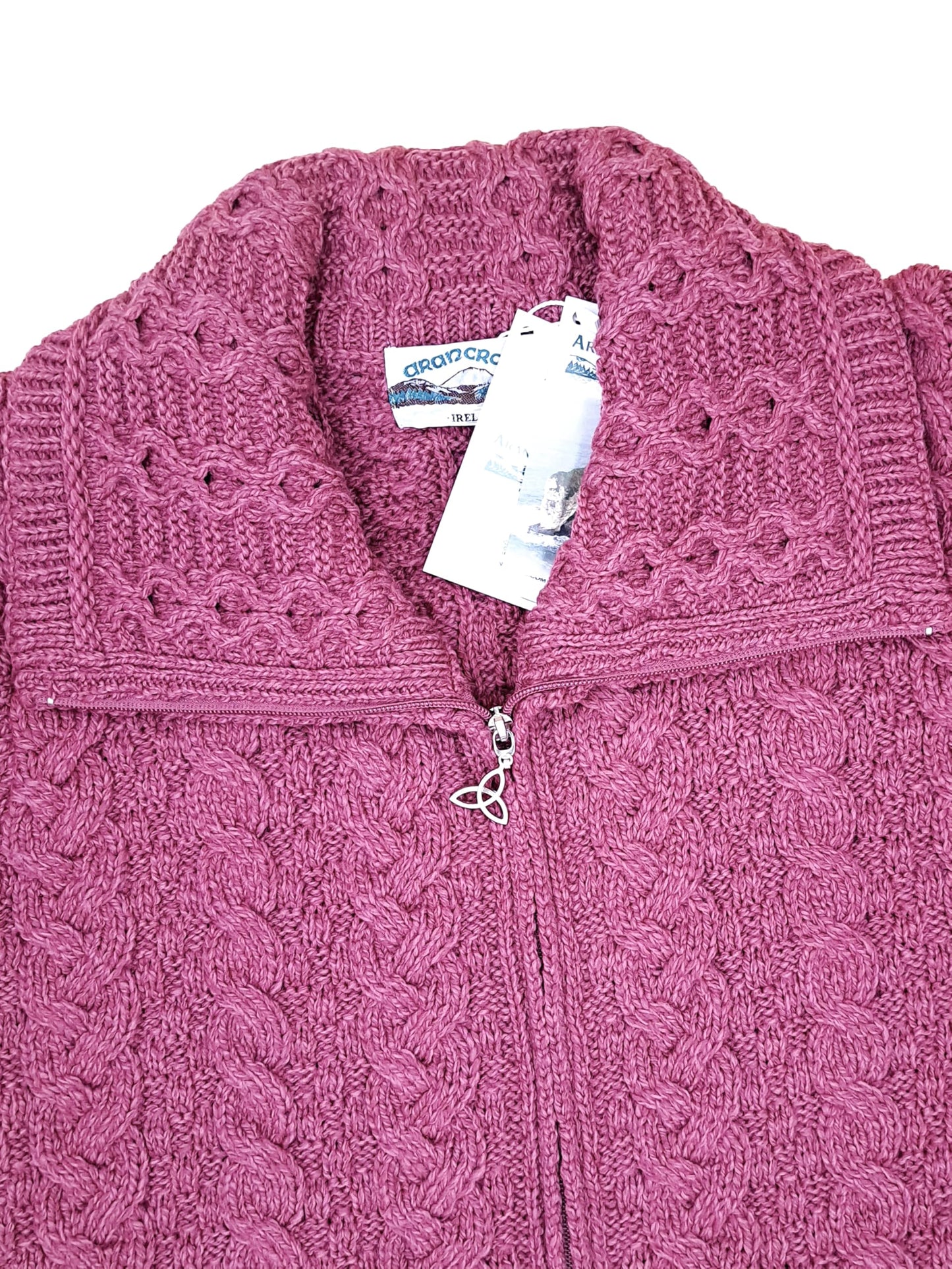 Aran Crafts Irish Women's Double Collar Zip Cardigan (100% Merino Wool)