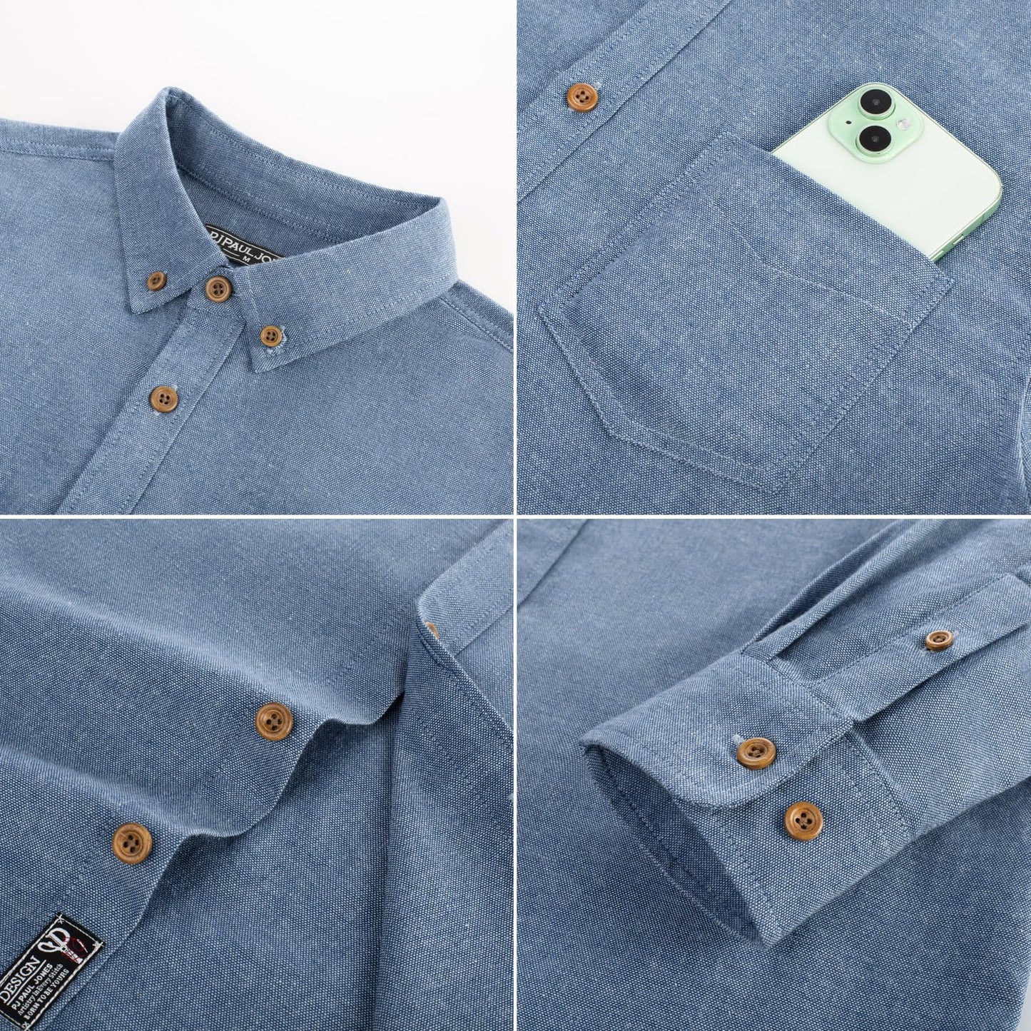PJ PAUL JONES Mens Classic Fit Linen-Cotton Shirt Button Down Long Sleeve Casual Business Shirts