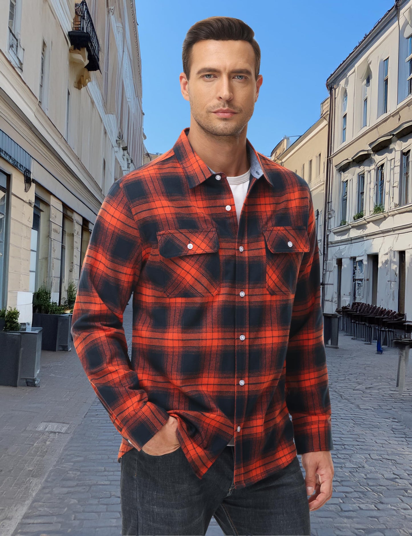 MAGNIVIT Men's Flannel Shirts Cotton Long Sleeve Plaid Casual Button Down Soft Comfortable Shirt for Men