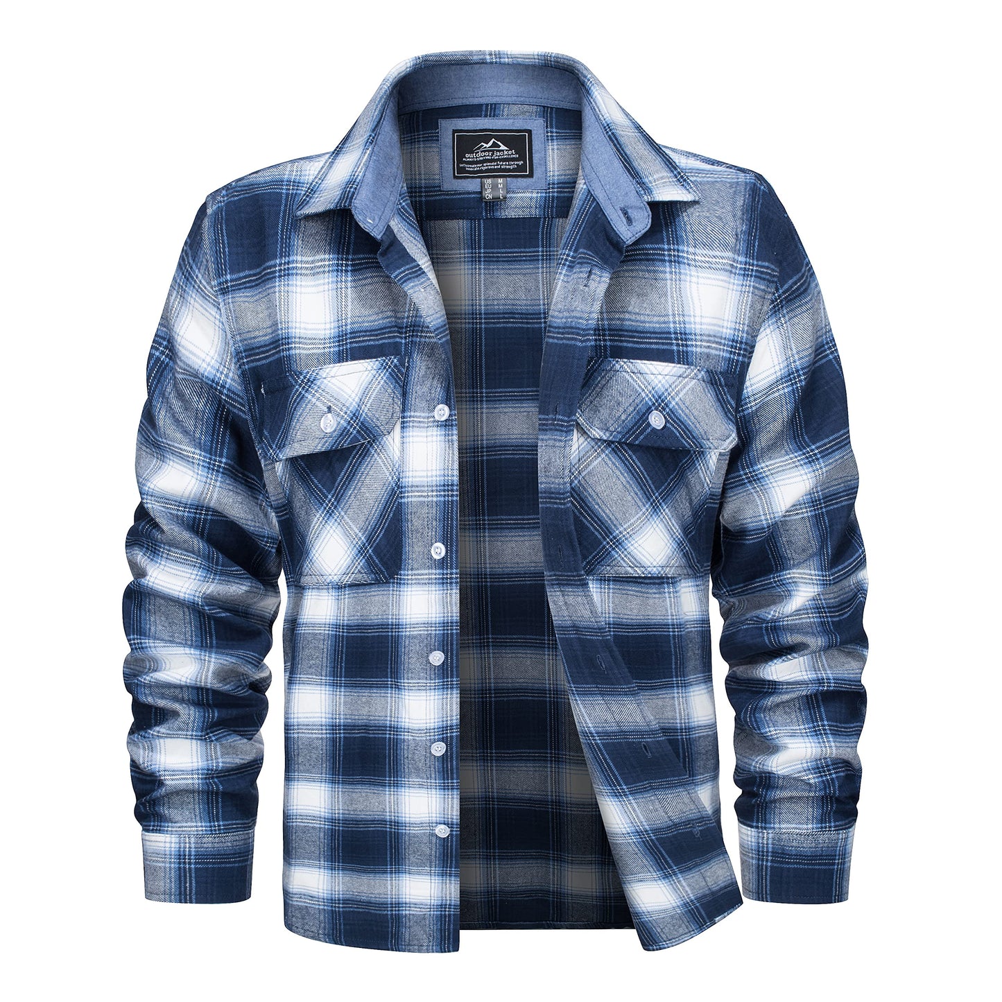 MAGCOMSEN Men's Flannel Shirts Cotton Long Sleeve Plaid Shirt Casual Fashion Button Up Shirts Jackets with 2 Pockets