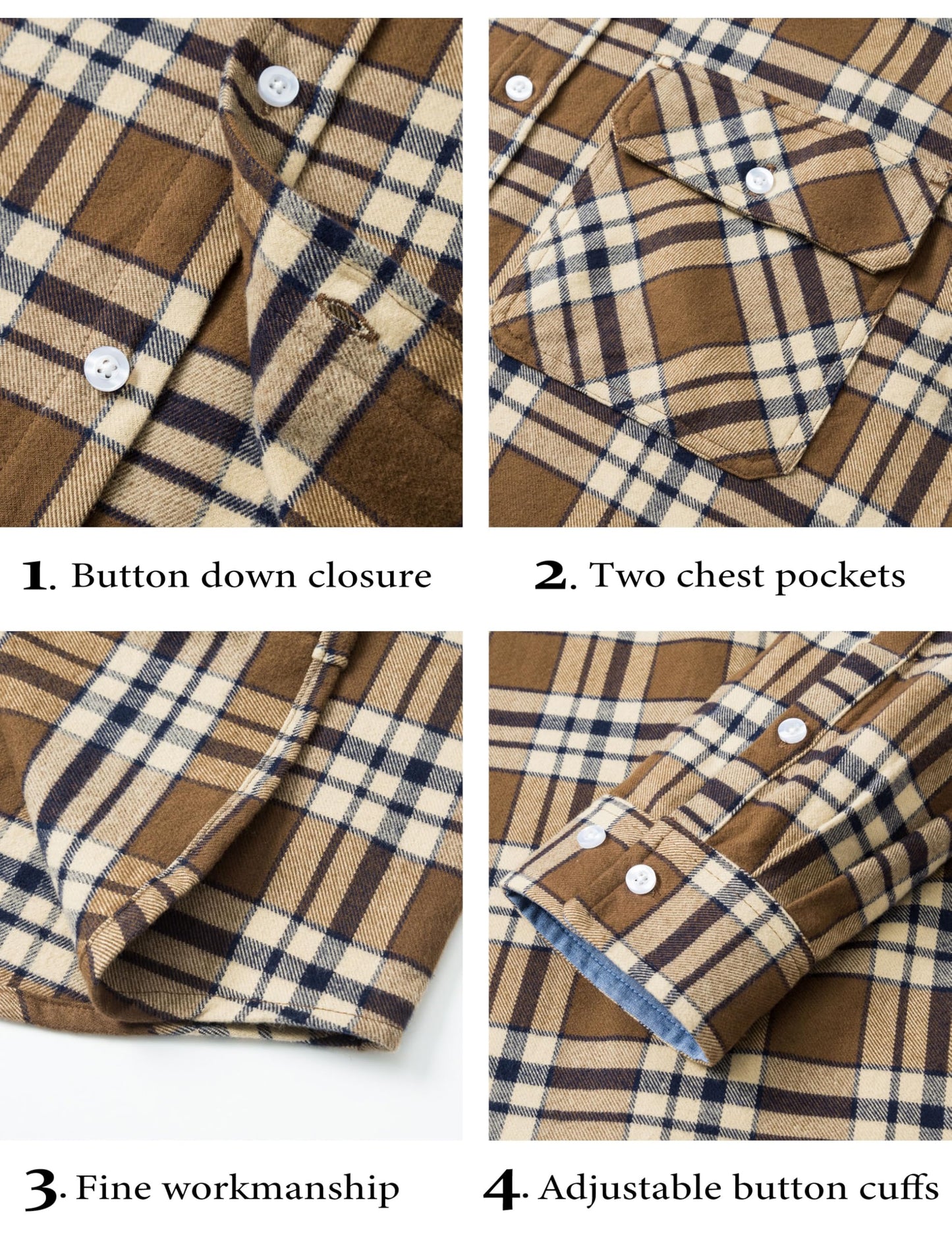 MAGCOMSEN Men's Flannel Shirts Cotton Long Sleeve Plaid Shirt Casual Fashion Button Up Shirts Jackets with 2 Pockets