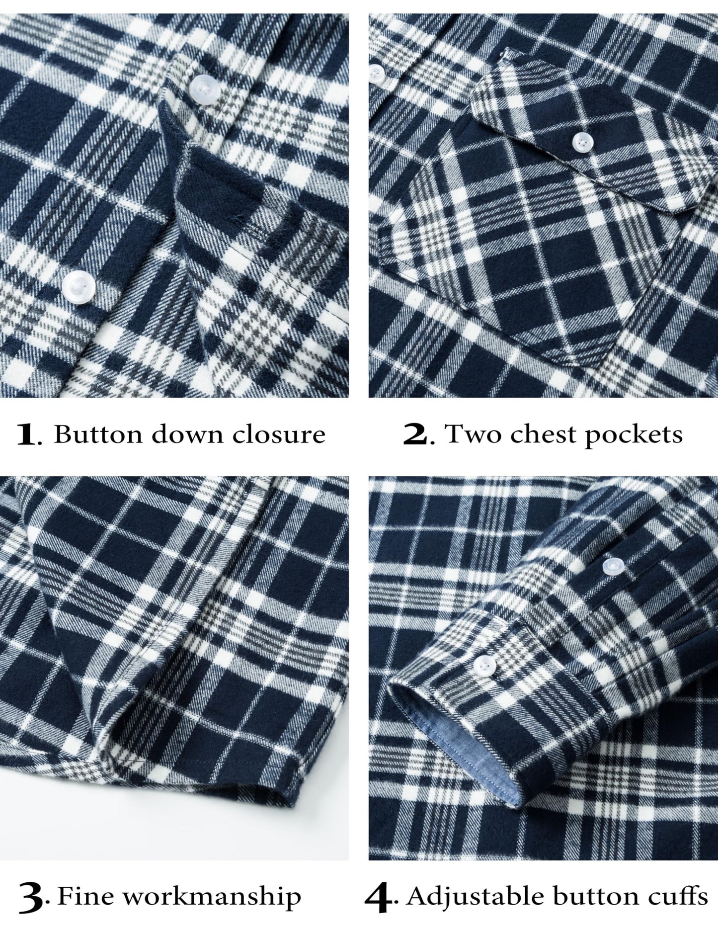 MAGCOMSEN Men's Flannel Shirts Cotton Long Sleeve Plaid Shirt Casual Fashion Button Up Shirts Jackets with 2 Pockets