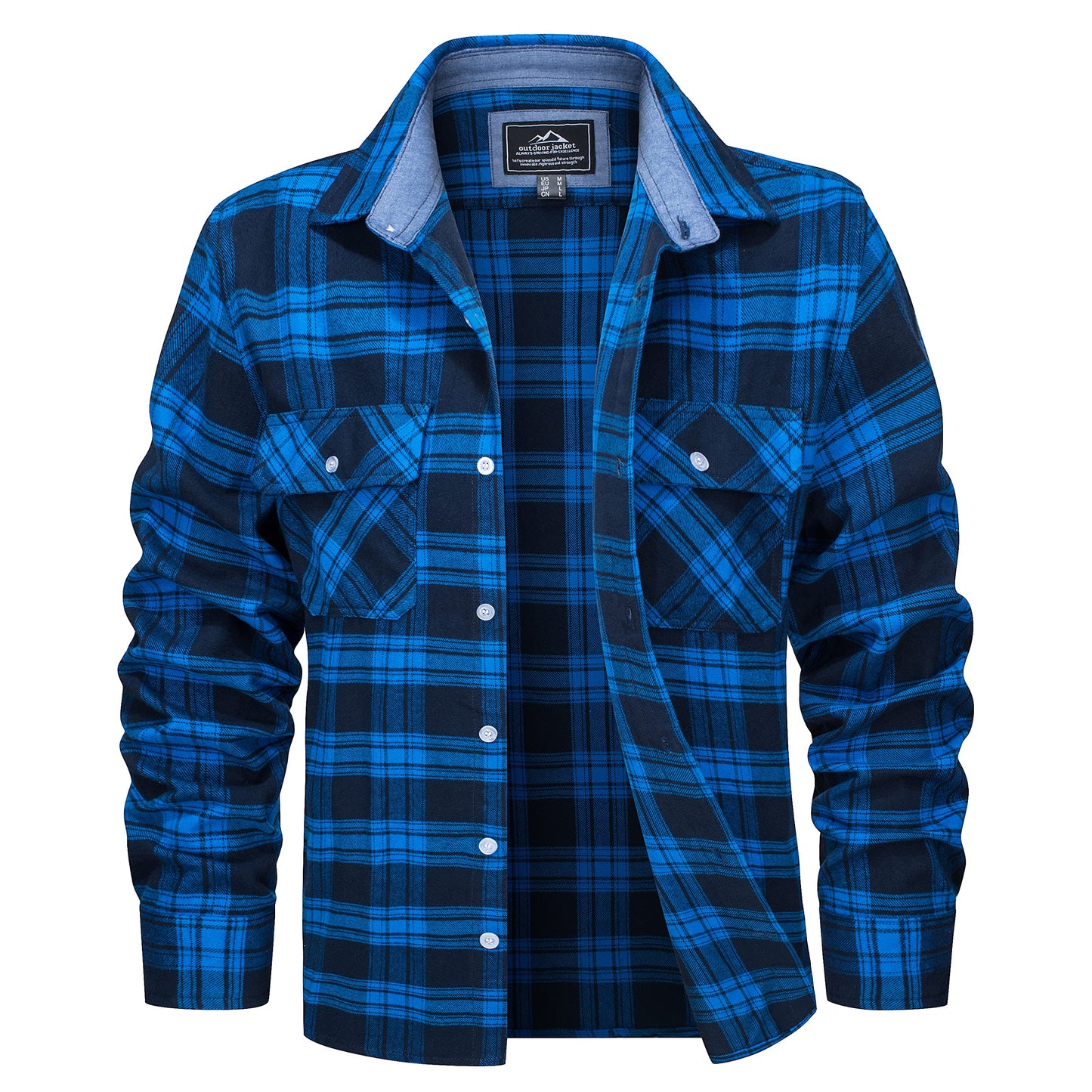 MAGCOMSEN Men's Flannel Shirts Cotton Long Sleeve Plaid Shirt Casual Fashion Button Up Shirts Jackets with 2 Pockets