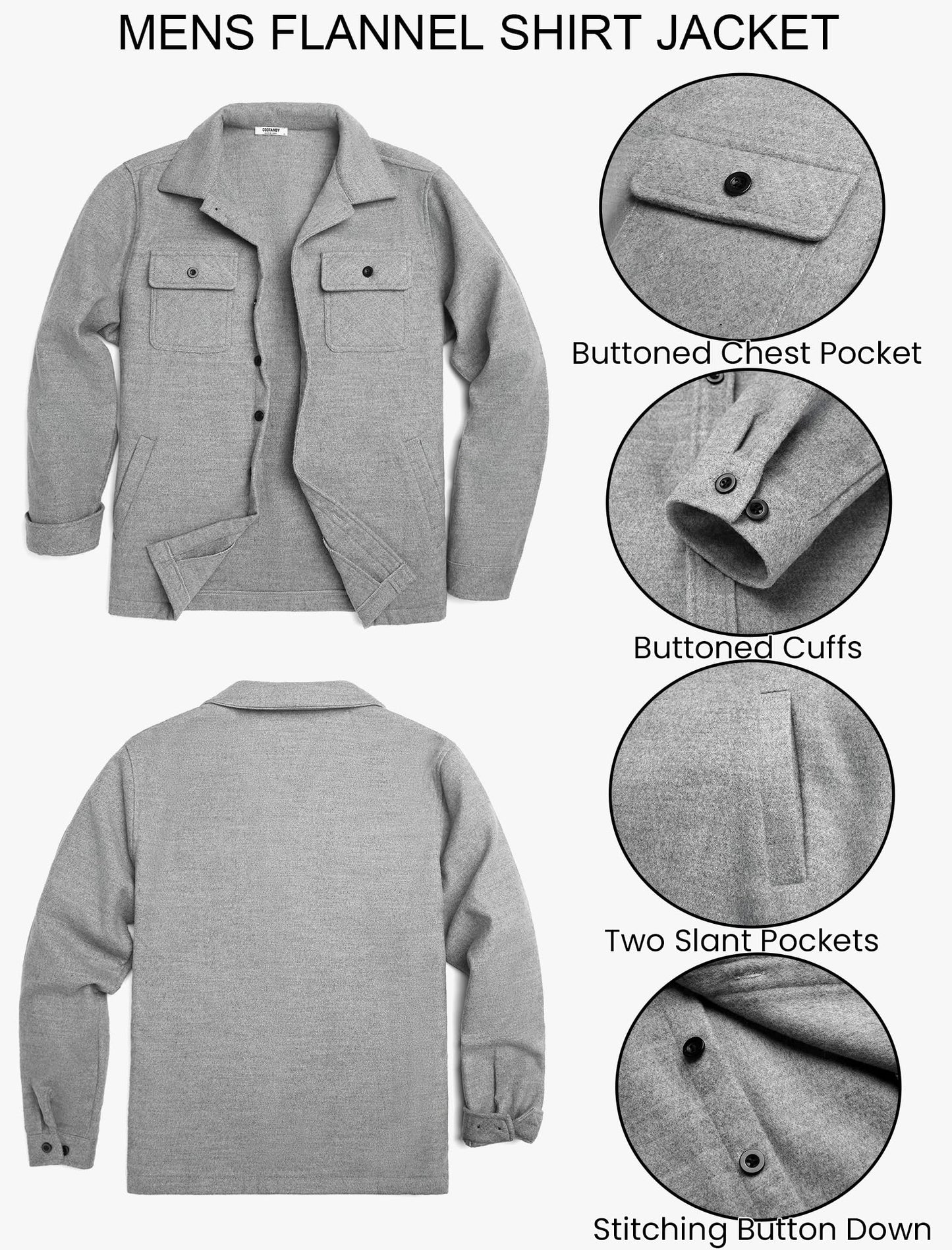COOFANDY Men's Flannel Jacket Long Sleeve Plaid Shirt Jackets Button Down Fleece Shacket Casual Fall Soft Outwear