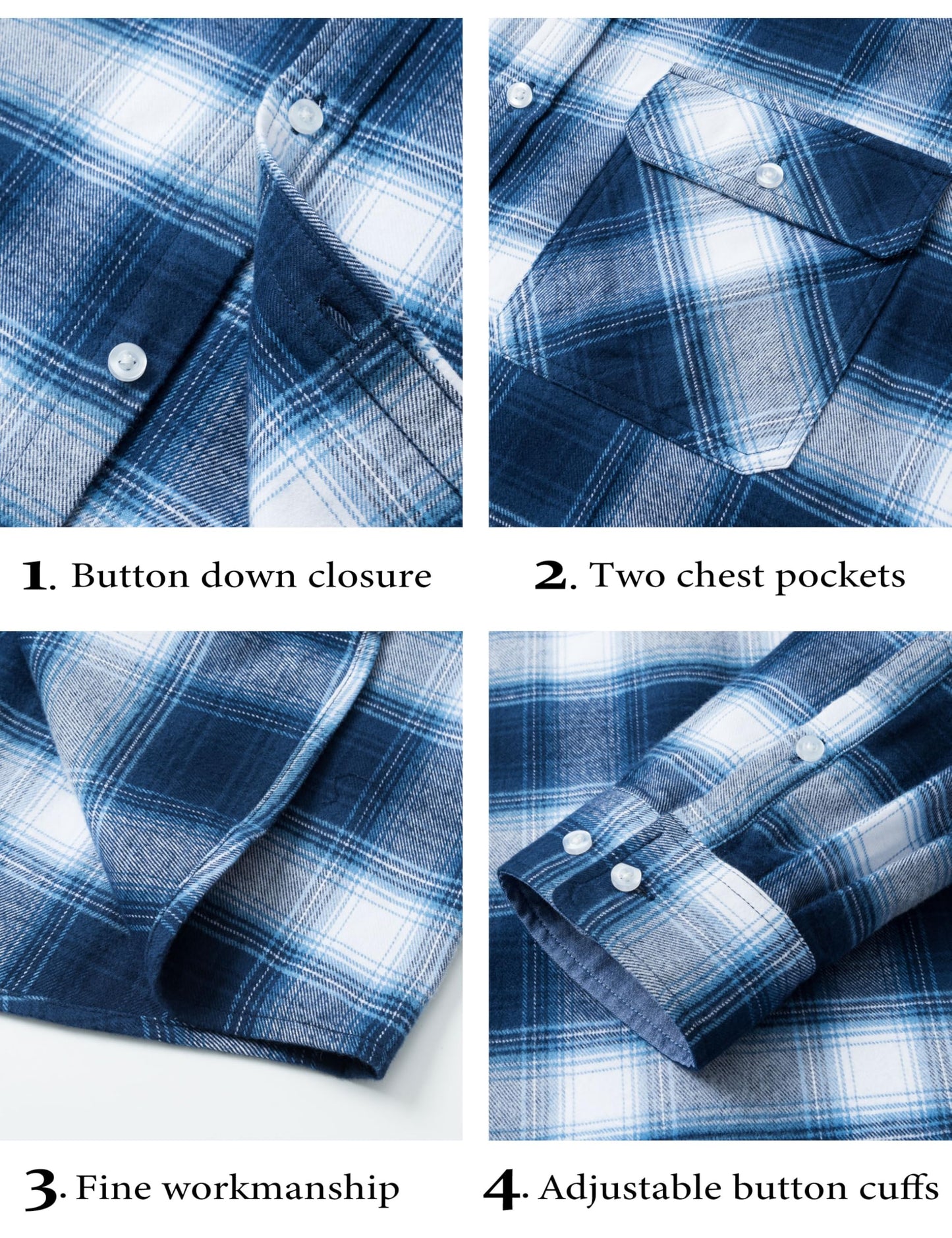 MAGCOMSEN Men's Flannel Shirts Cotton Long Sleeve Plaid Shirt Casual Fashion Button Up Shirts Jackets with 2 Pockets