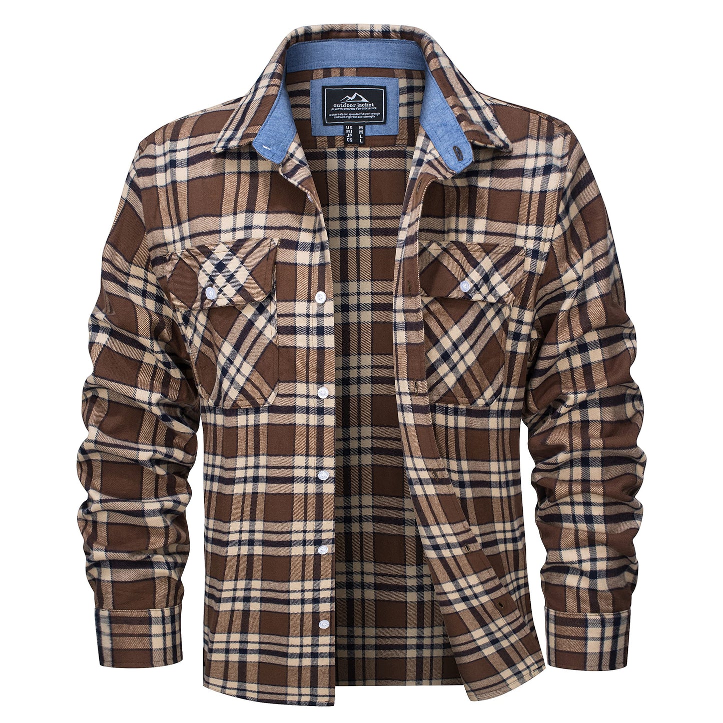 MAGCOMSEN Men's Flannel Shirts Cotton Long Sleeve Plaid Shirt Casual Fashion Button Up Shirts Jackets with 2 Pockets