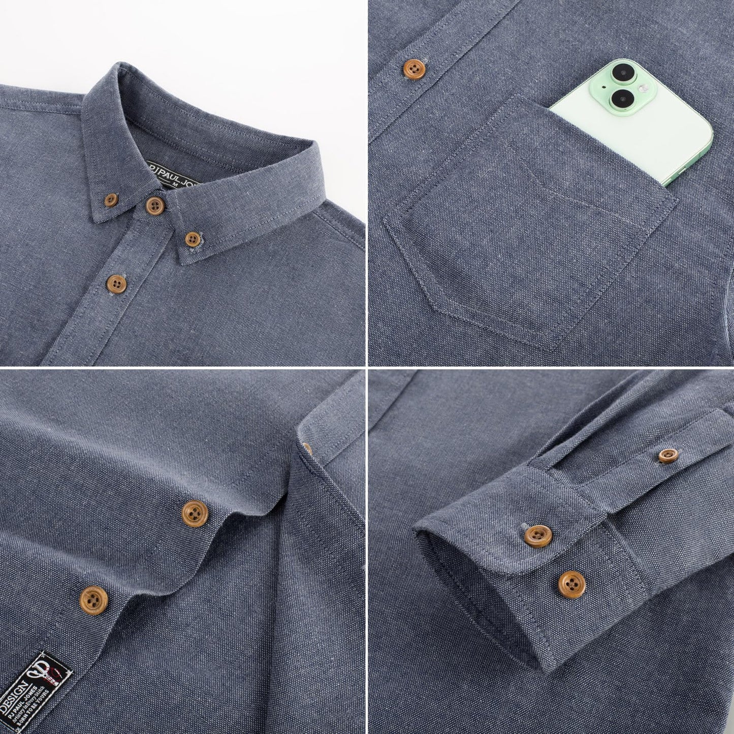 PJ PAUL JONES Mens Classic Fit Linen-Cotton Shirt Button Down Long Sleeve Casual Business Shirts