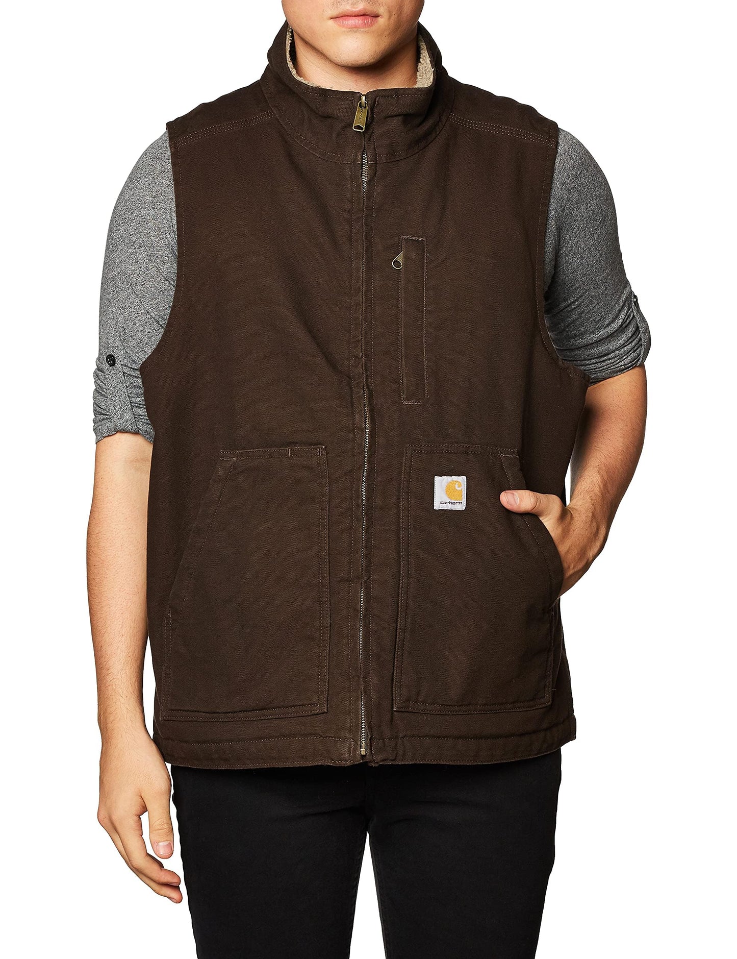 Carhartt Men's 104277 Washed Duck Mock Neck Vest - Sherpa Lined
